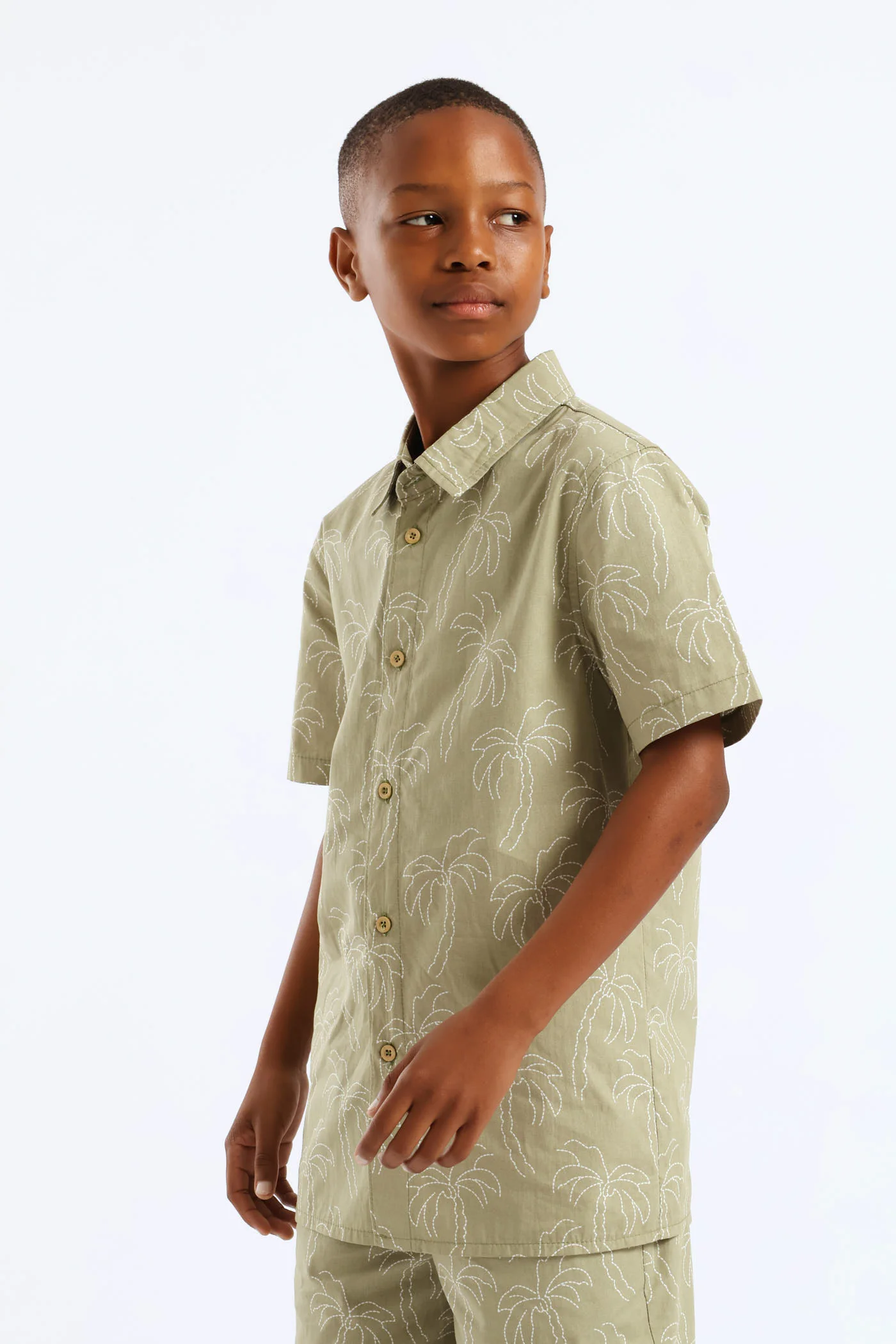 Boys Palm Print Shirt - Olive - Image 4