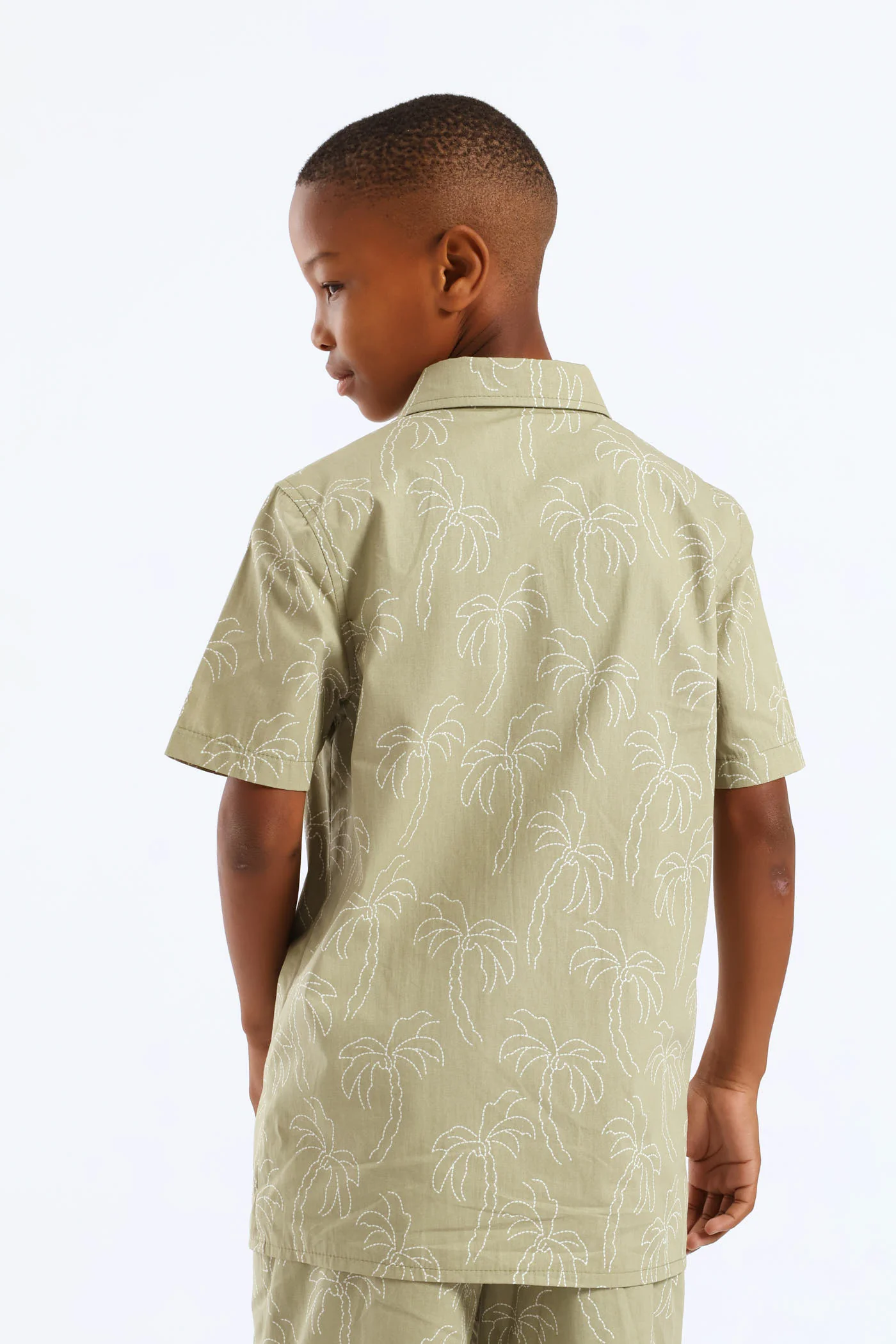 Boys Palm Print Shirt - Olive - Image 5