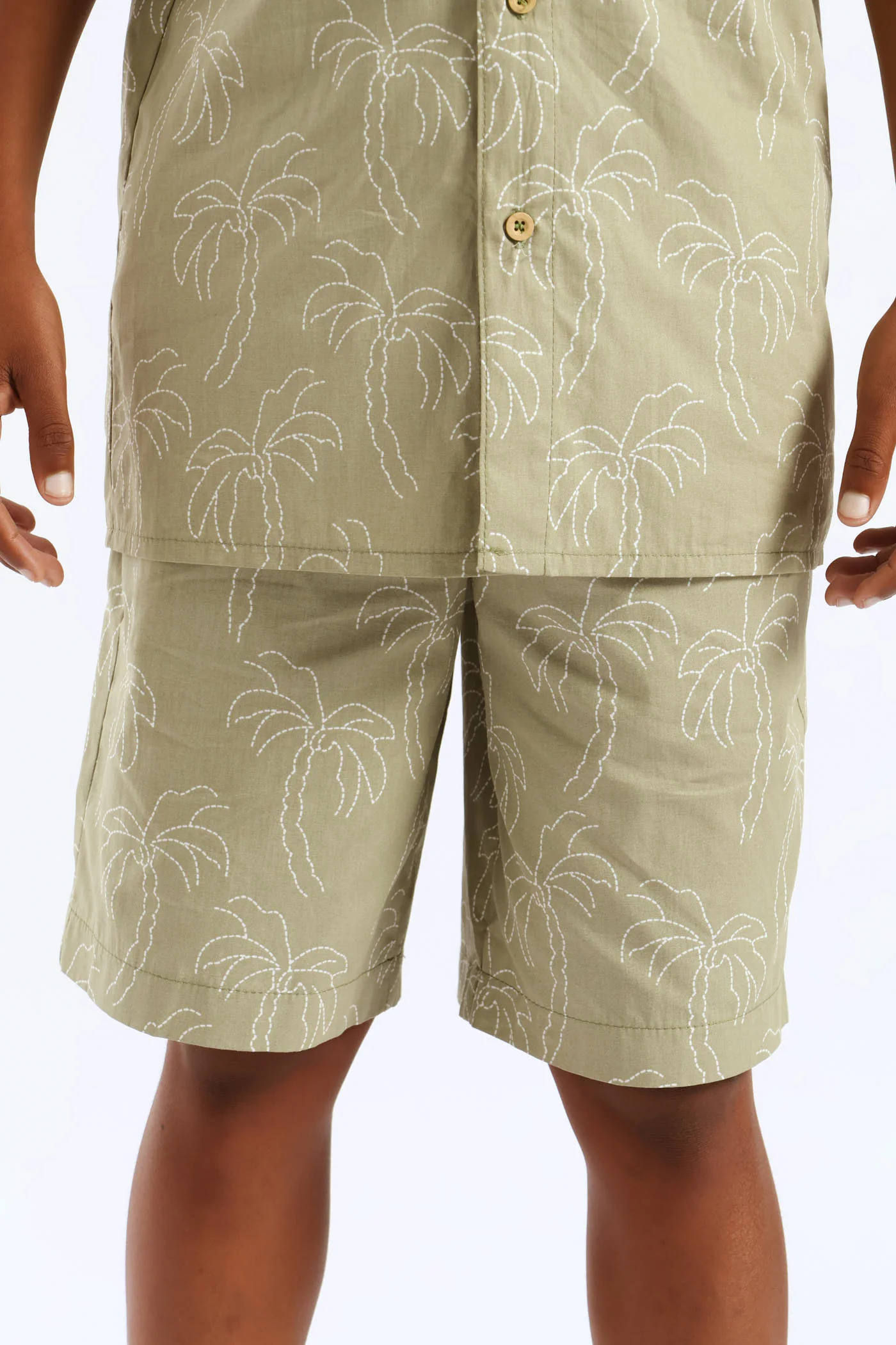 Boys Palm Print Short - Olive - Image 4