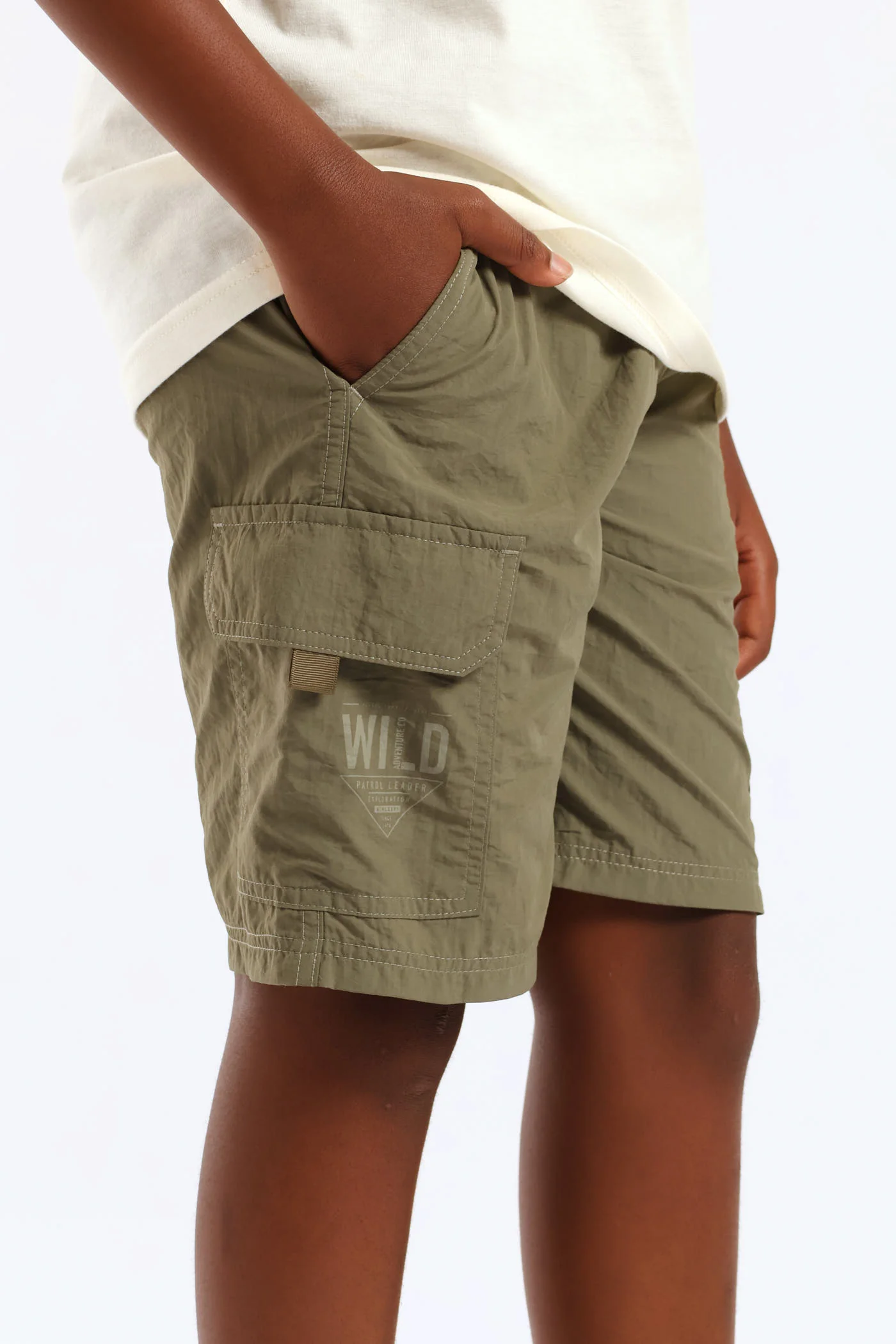 Boys Parachute Cargo Short - Olive - Image 3