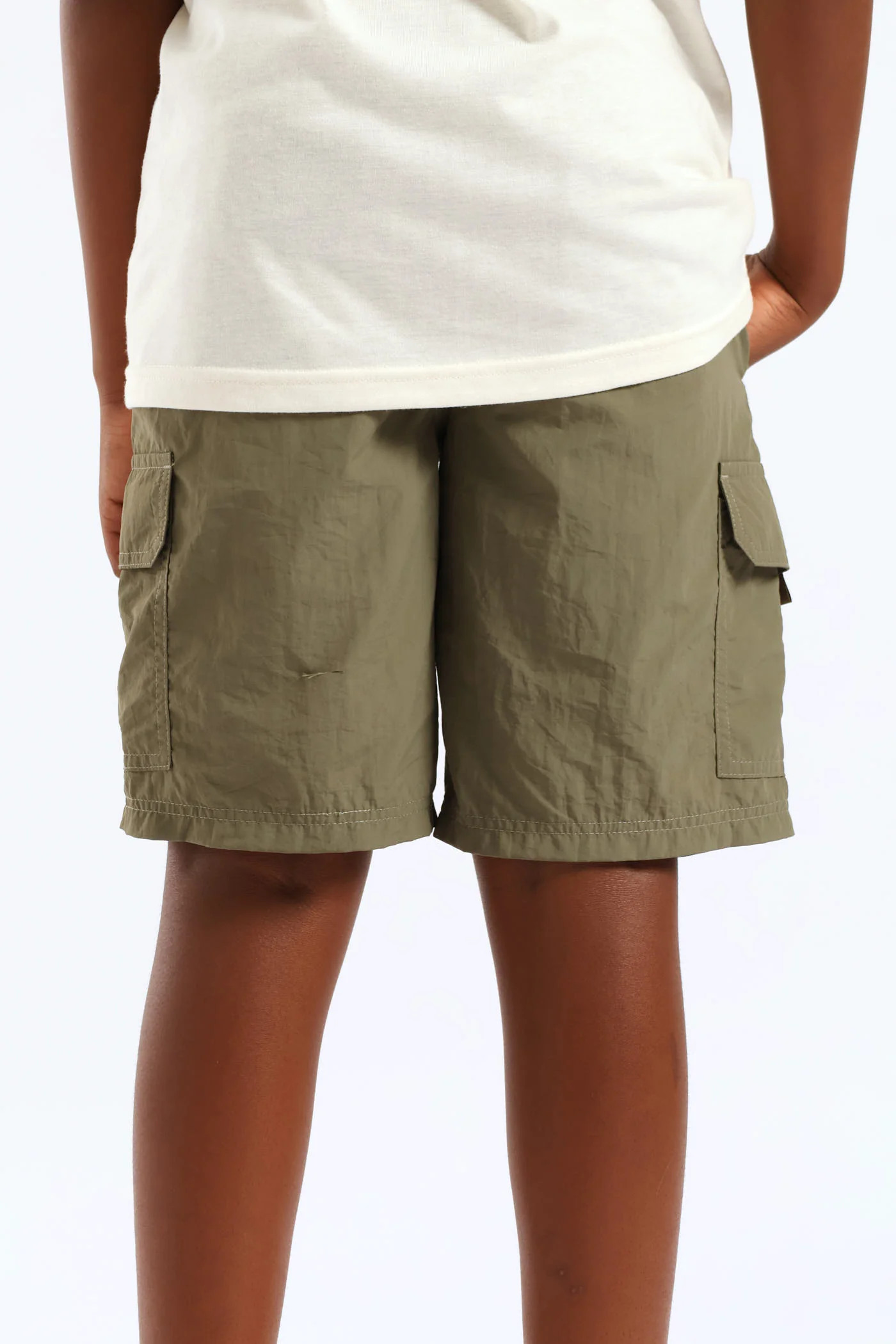 Boys Parachute Cargo Short - Olive - Image 4