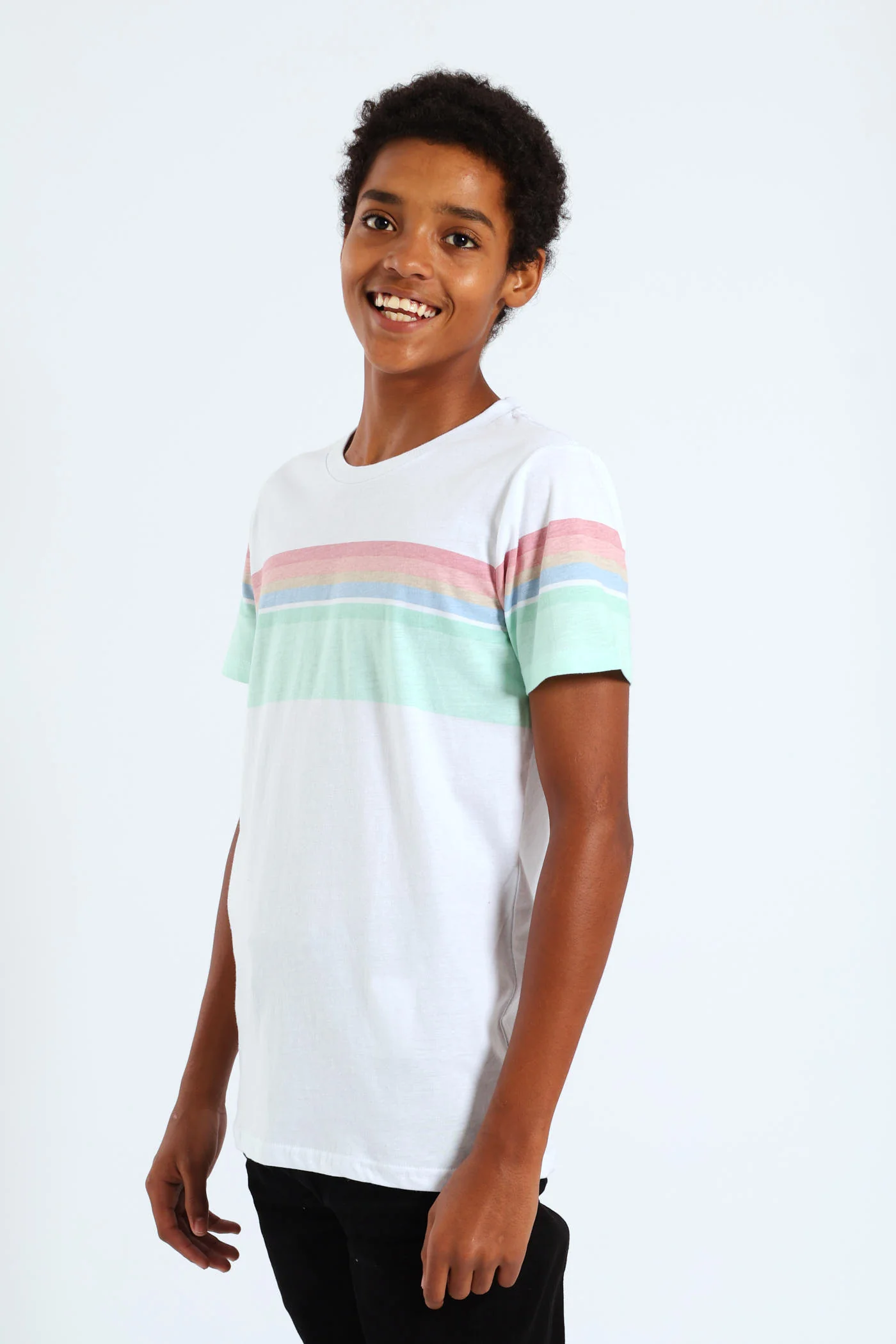 Boys Pastel Stripe Tee - White - Image 3
