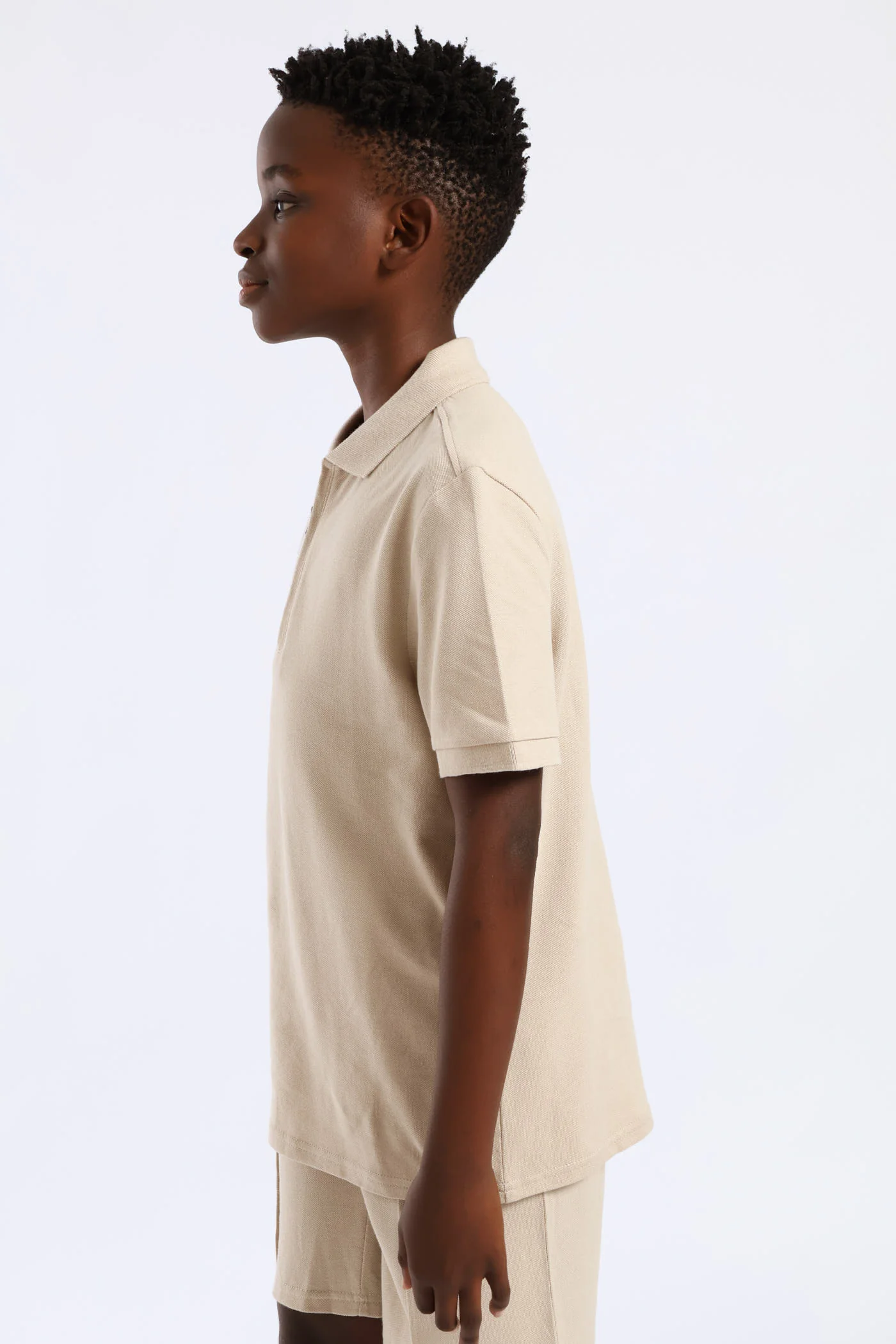 Boys Pique Zip Golfer - Stone - Image 3