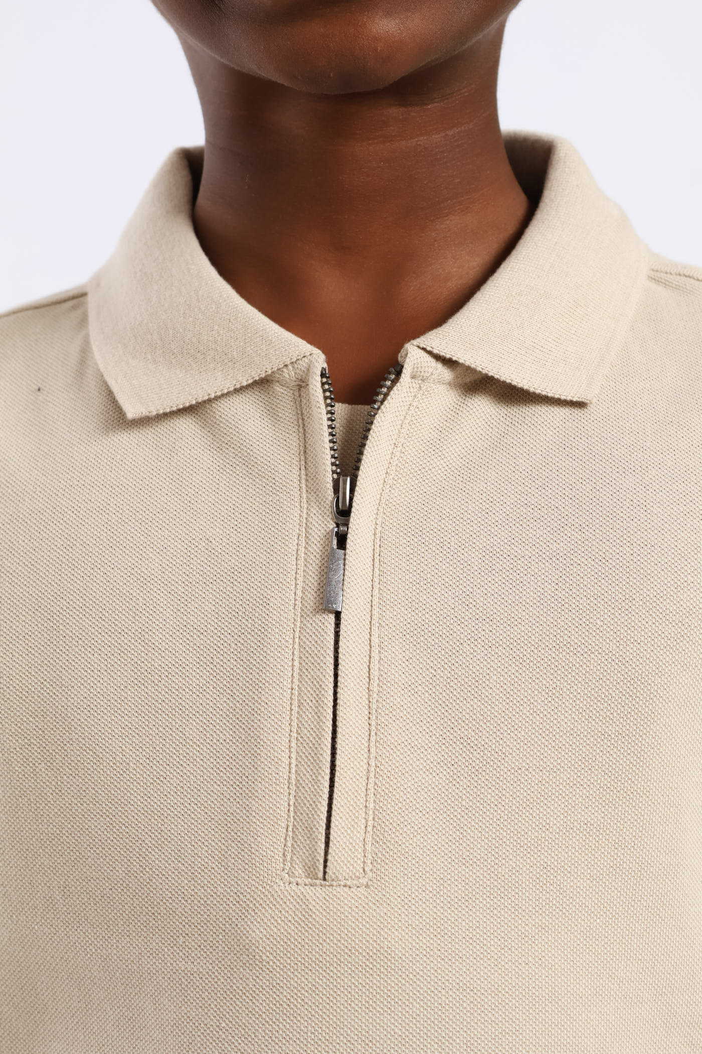 Boys Pique Zip Golfer - Stone - Image 5