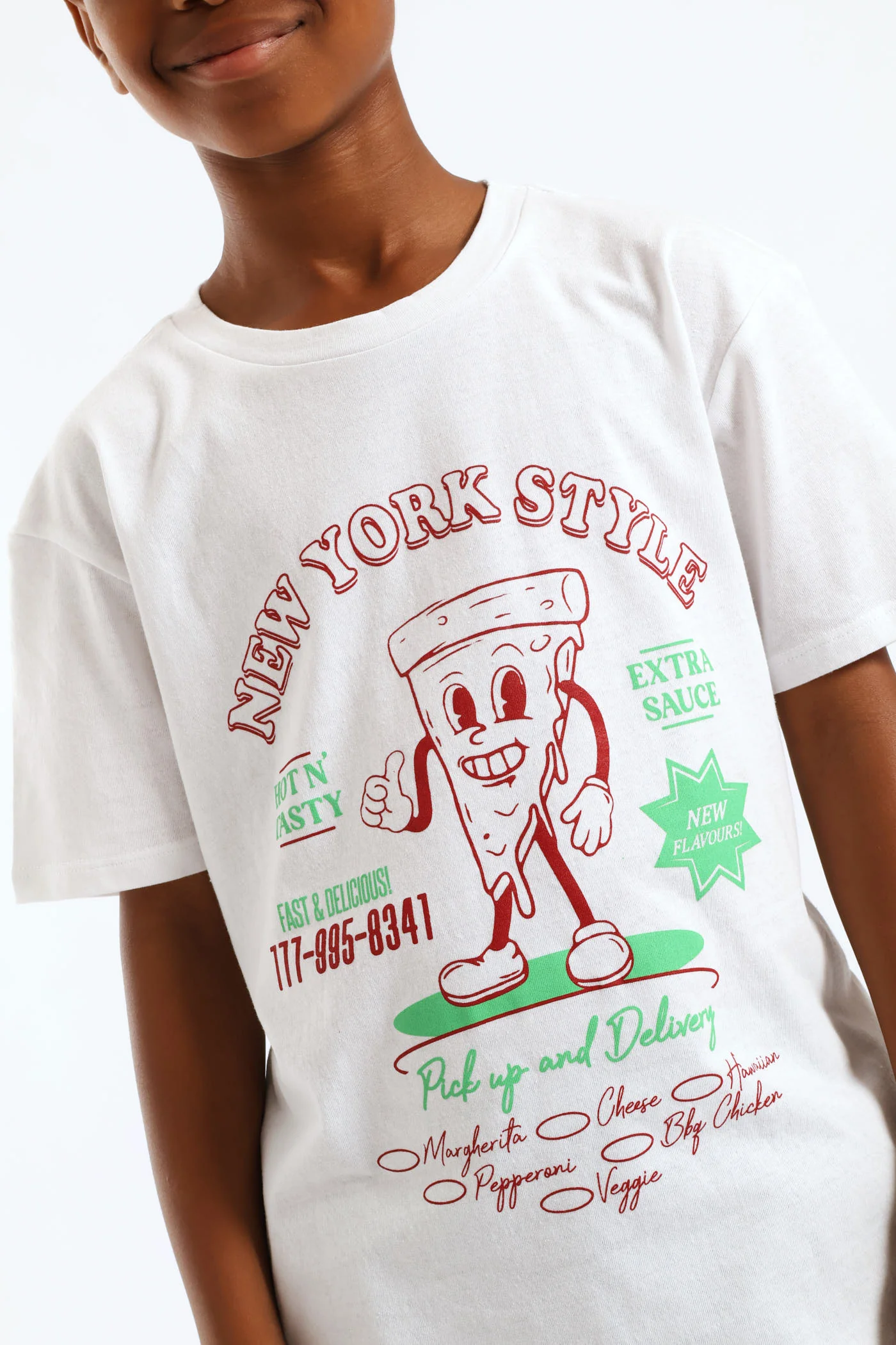 Boys Pizza Print  T-Shirt - White - Image 2