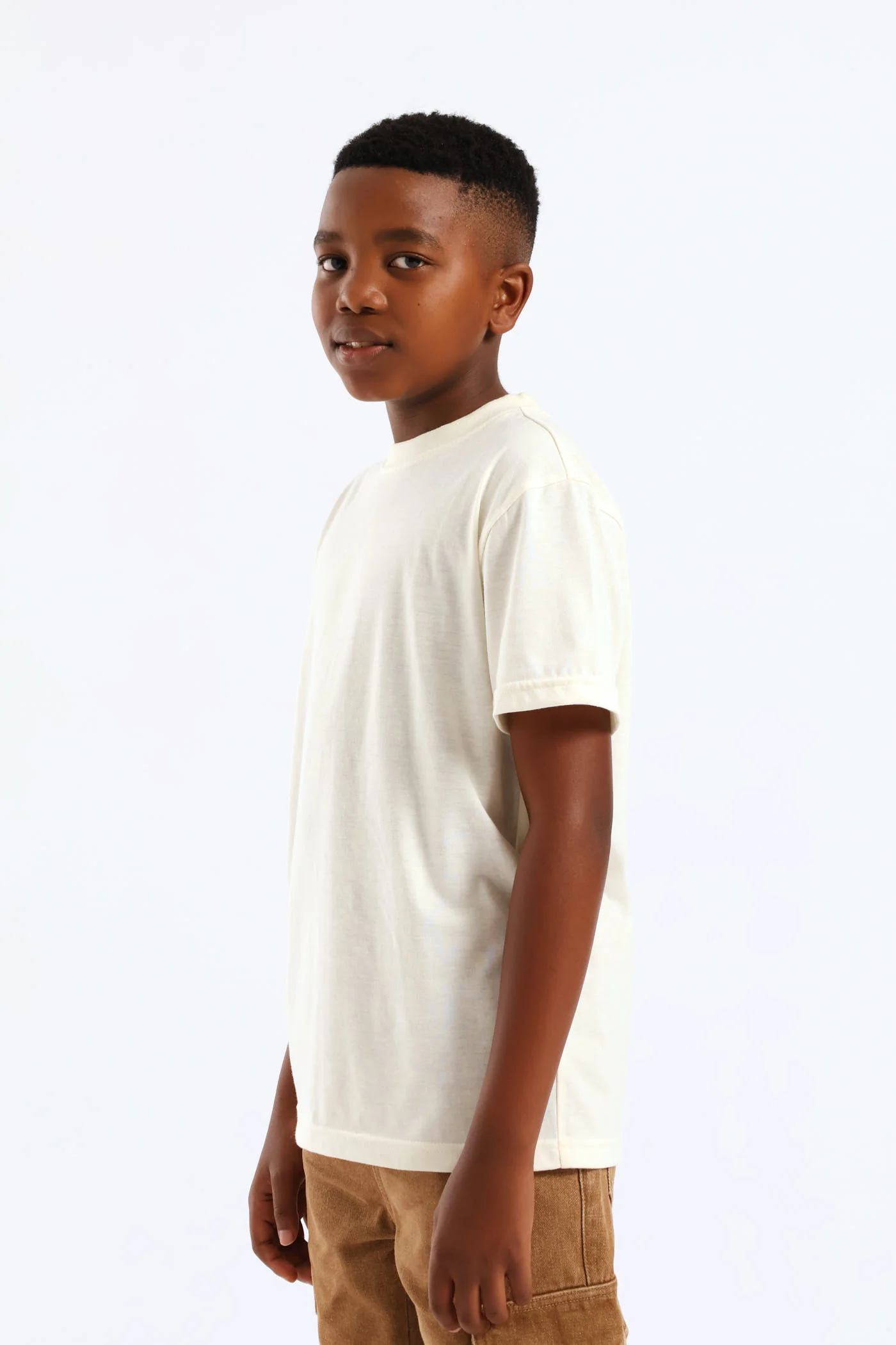 Boys Plain Basic Tee - Cream - Image 3