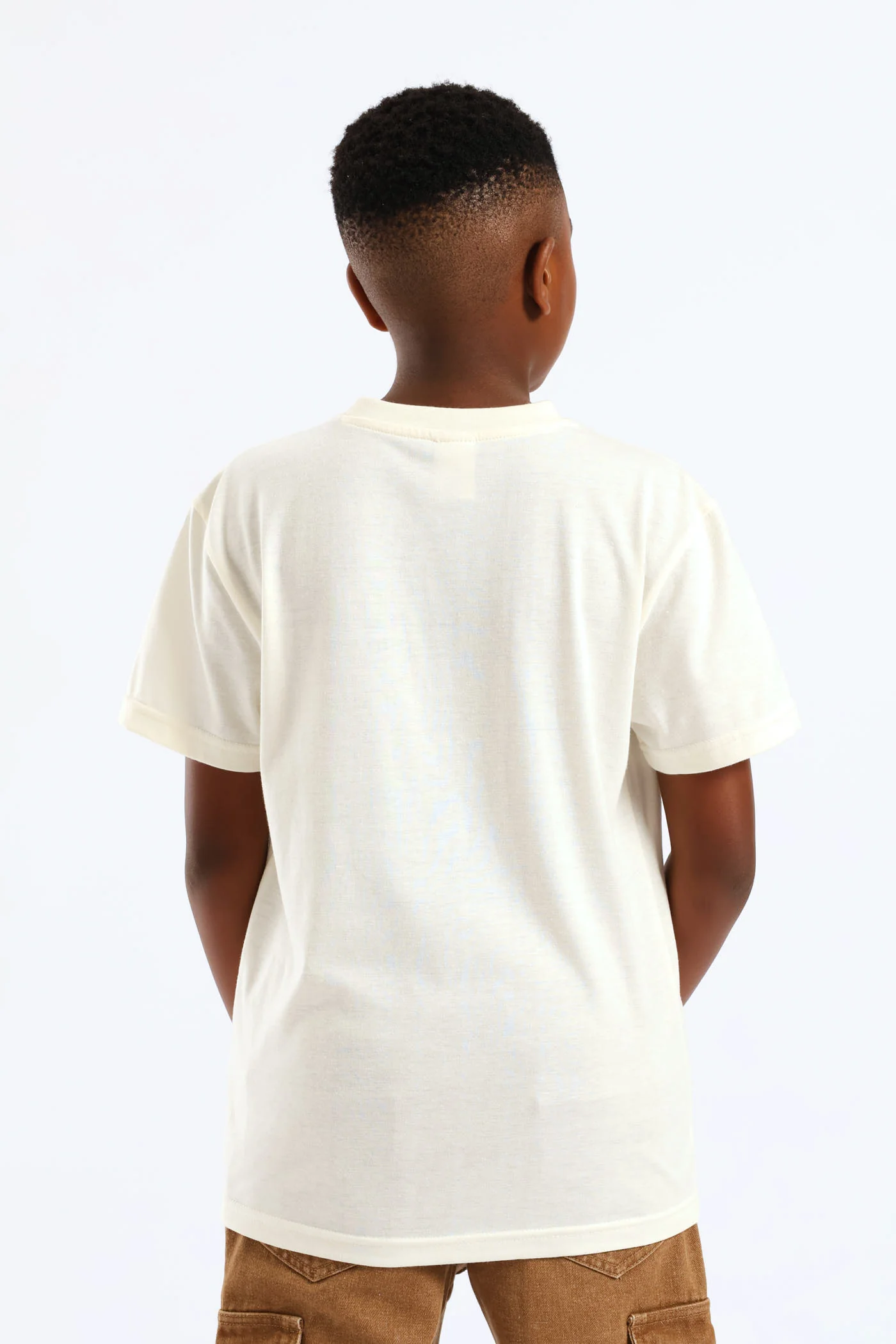 Boys Plain Basic Tee - Cream - Image 4