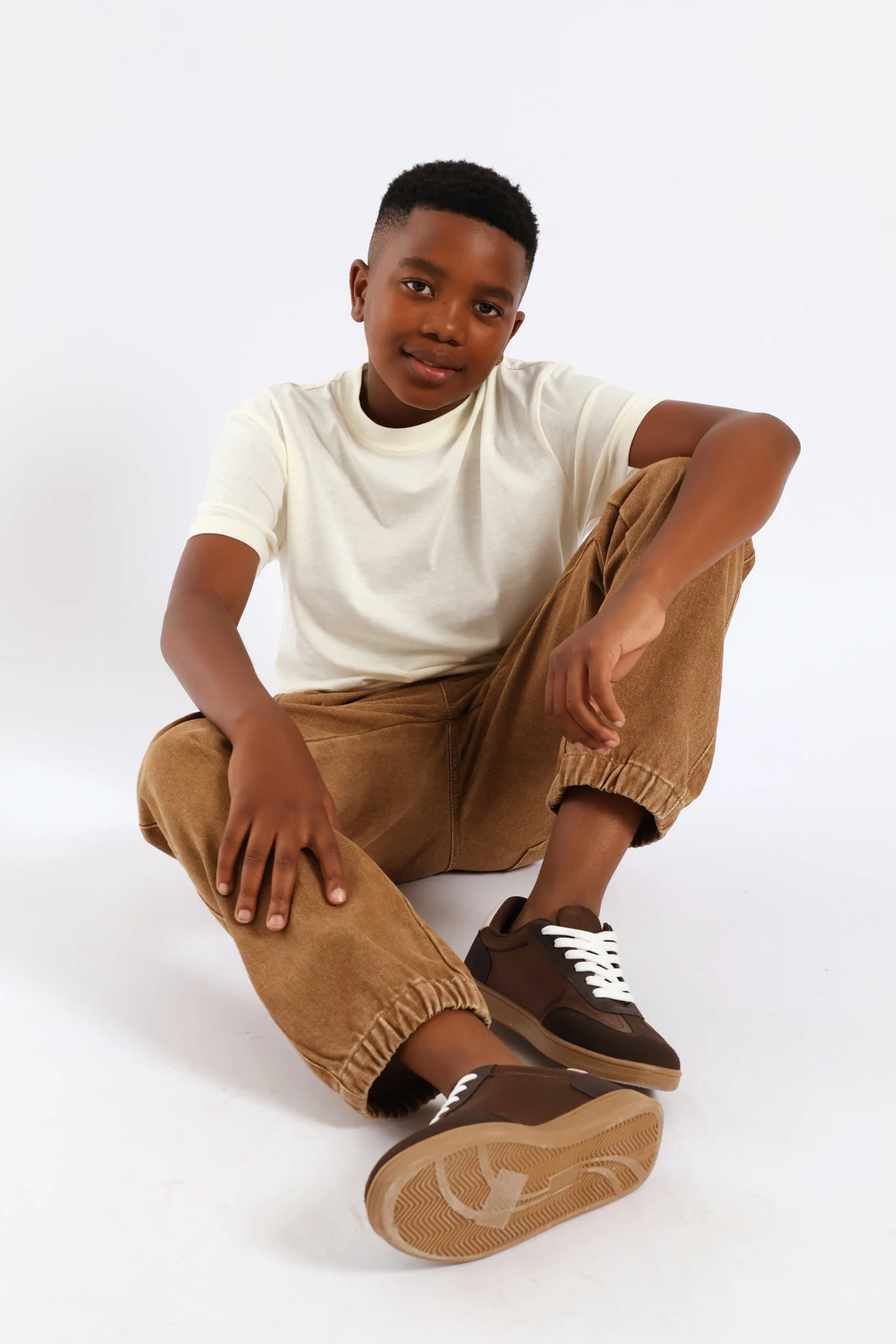 Boys Plain Basic Tee - Cream - Image 5