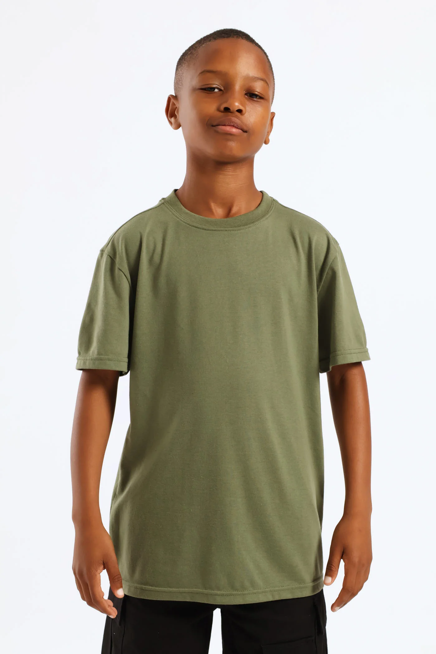 Boys Plain Basic Tee - Olive - Image 2