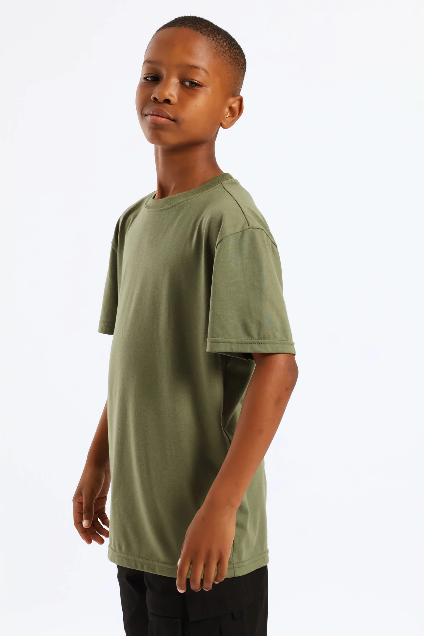 Boys Plain Basic Tee - Olive - Image 4