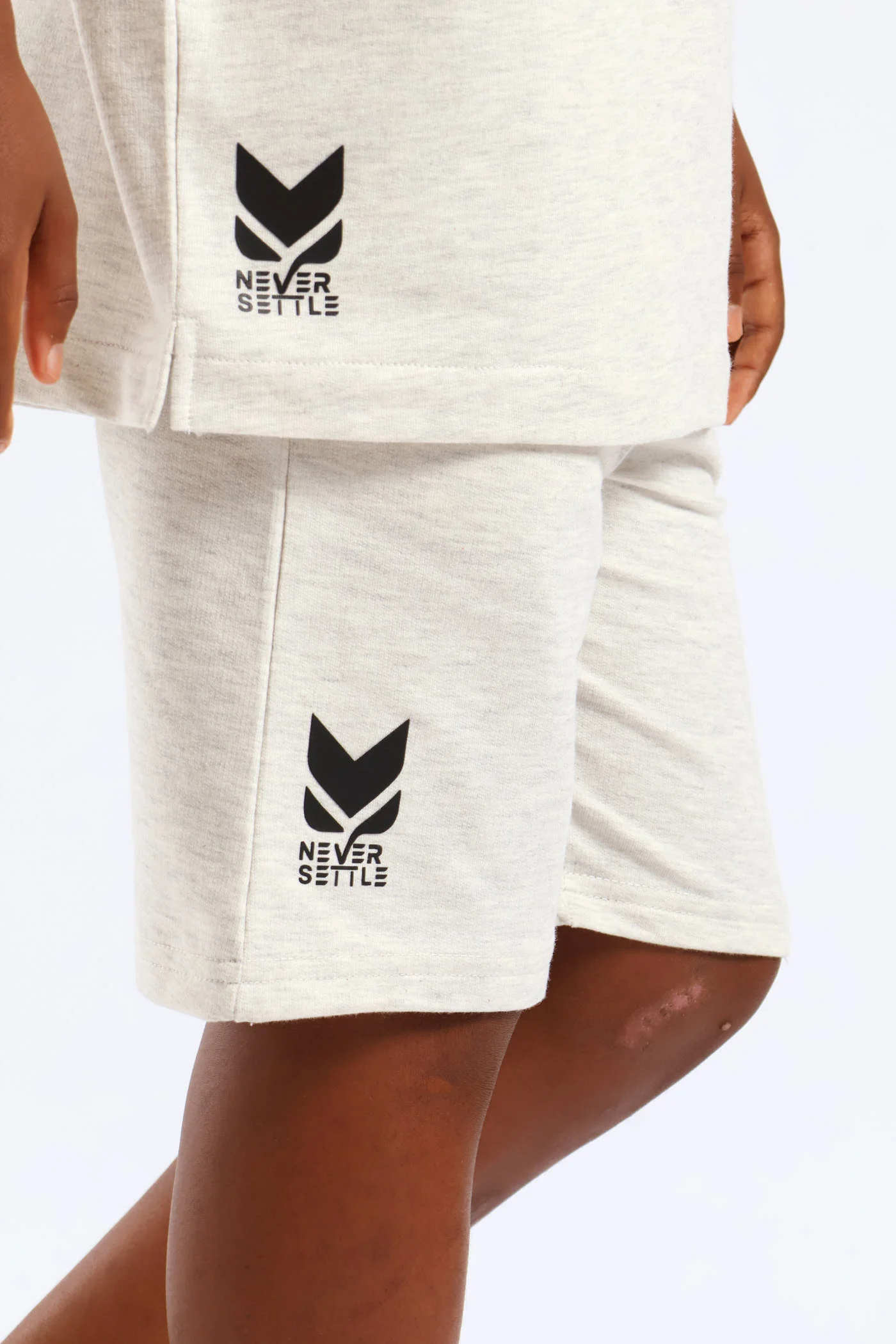 Boys Print Fleece Short - Oatmeal Melange - Image 2
