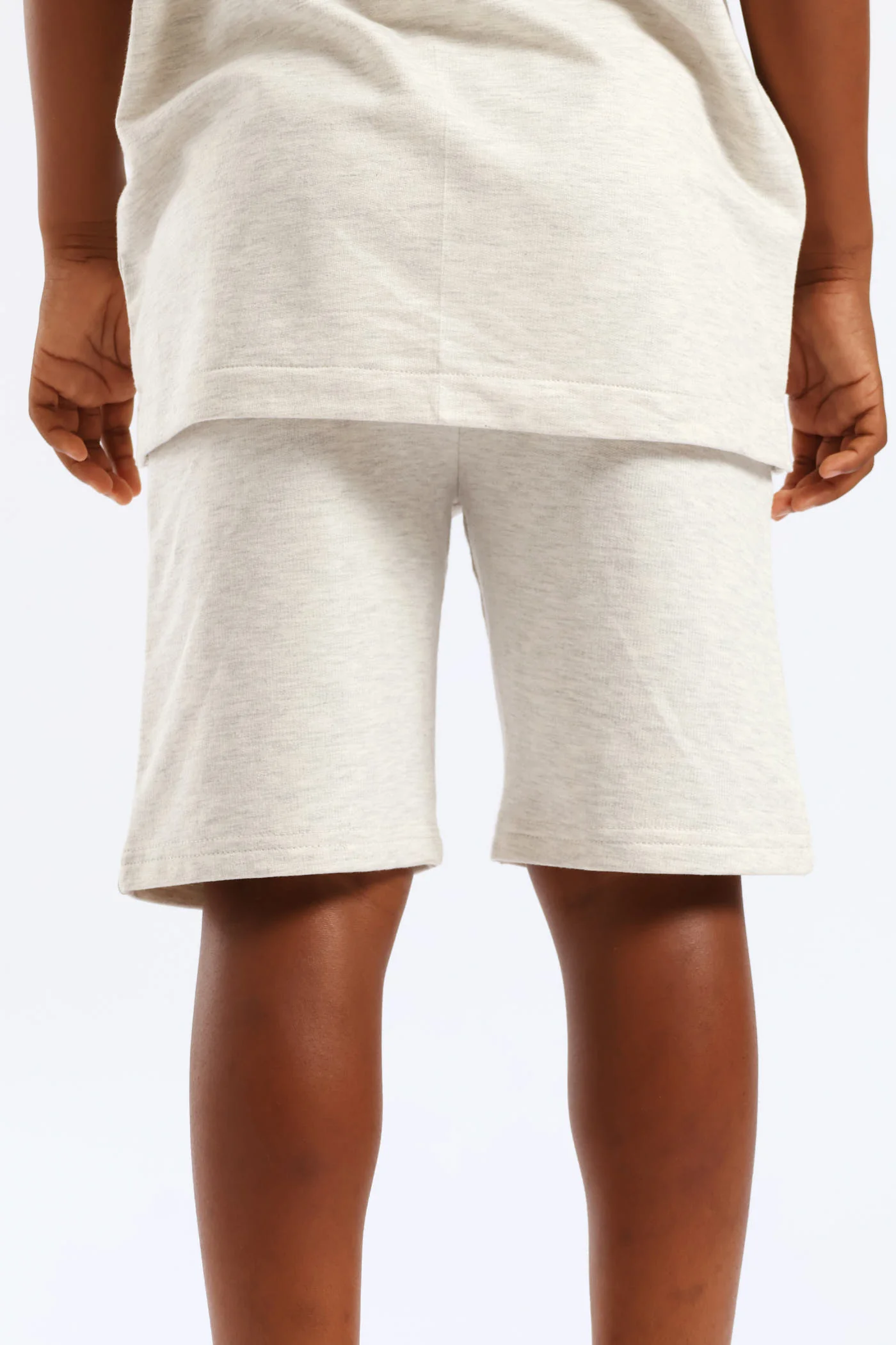 Boys Print Fleece Short - Oatmeal Melange - Image 3