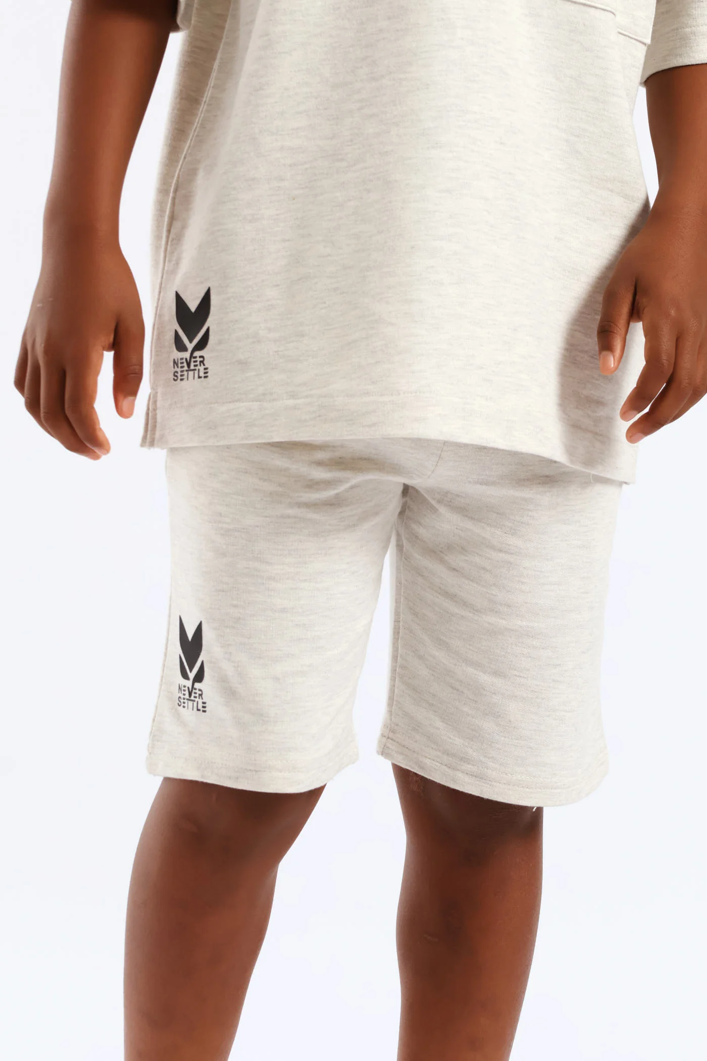 Boys Print Fleece Short - Oatmeal Melange - Image 5