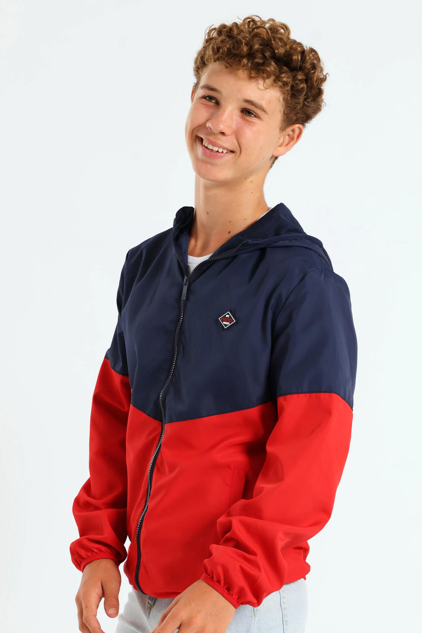 Boys Printed Hood Windbreaker - Navy/Red - Image 2