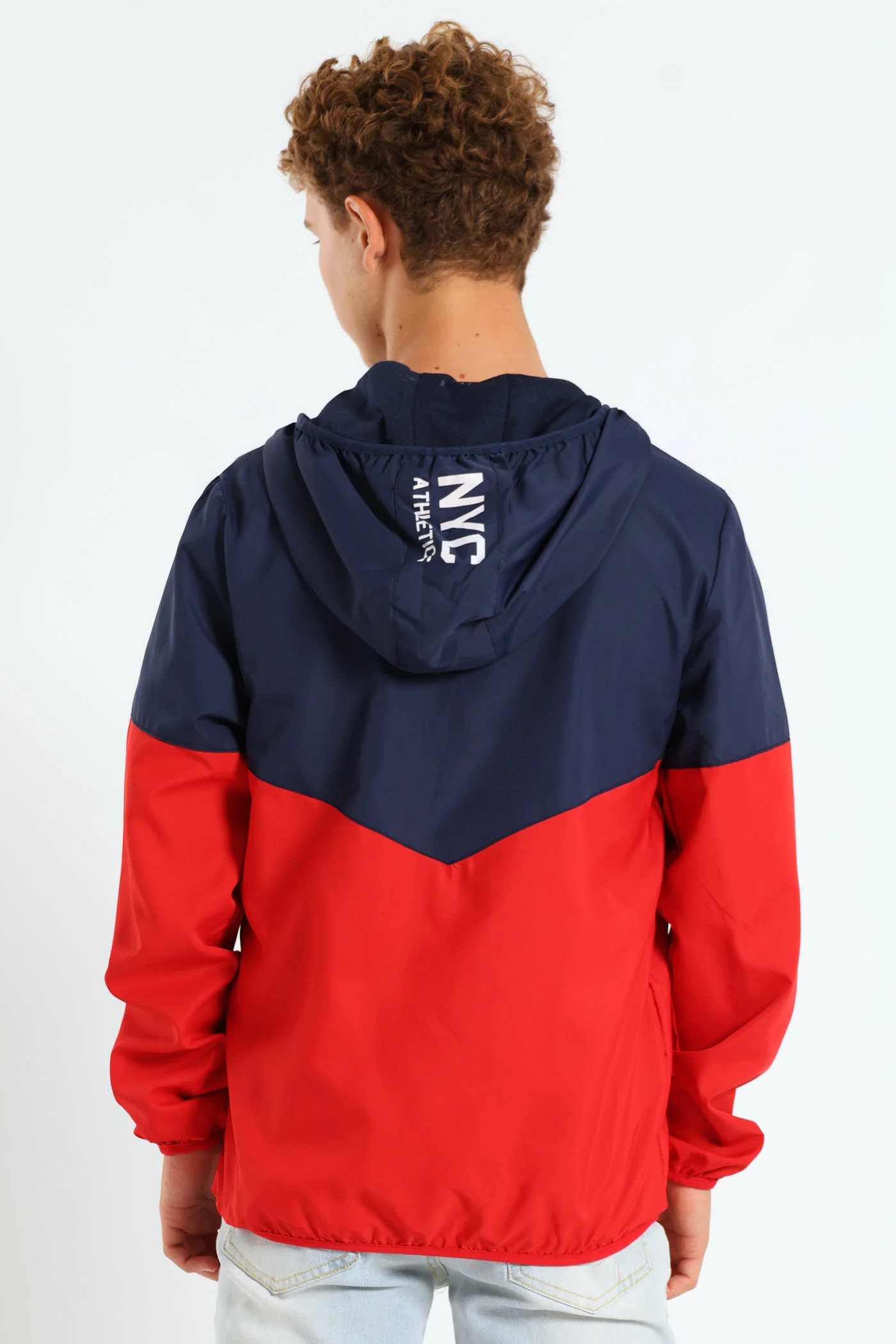 Boys Printed Hood Windbreaker - Navy/Red - Image 3