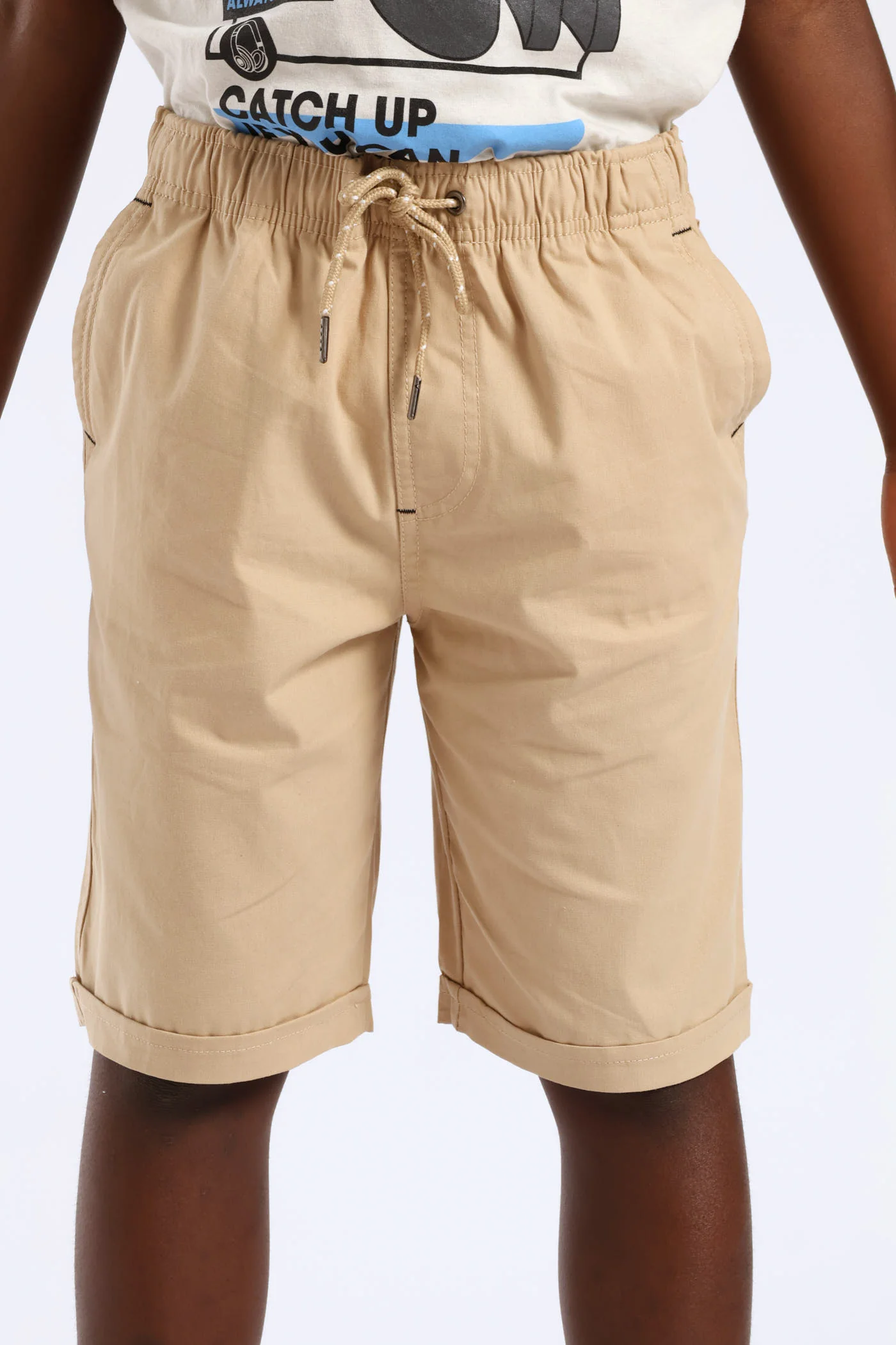 Boys Pull On Turn Up Woven Short - Khaki - Image 2