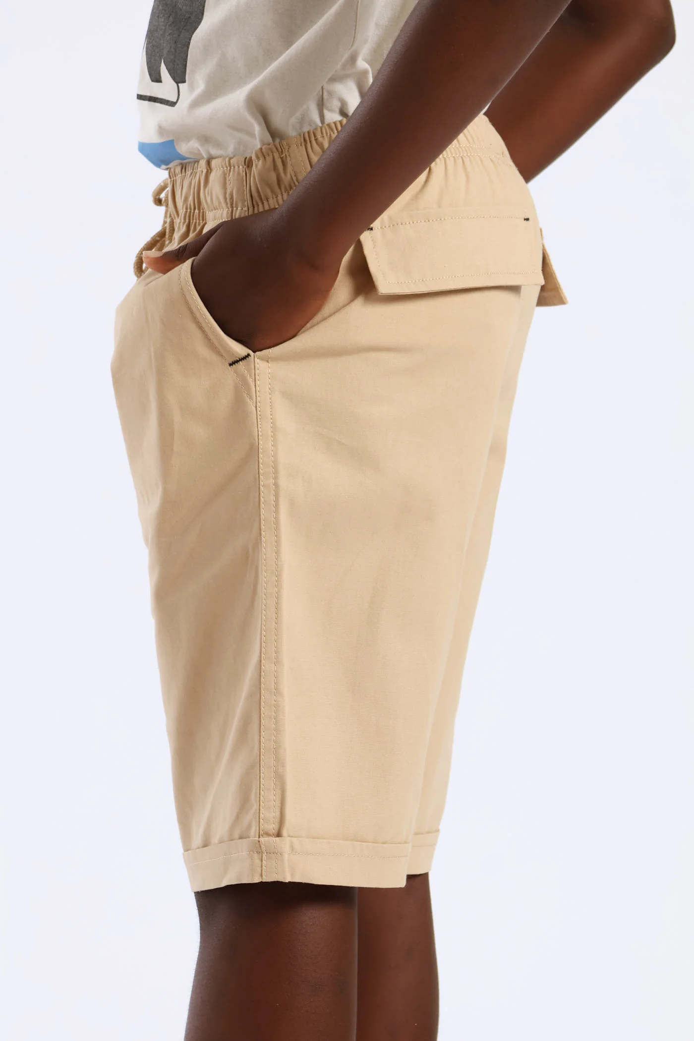 Boys Pull On Turn Up Woven Short - Khaki - Image 3
