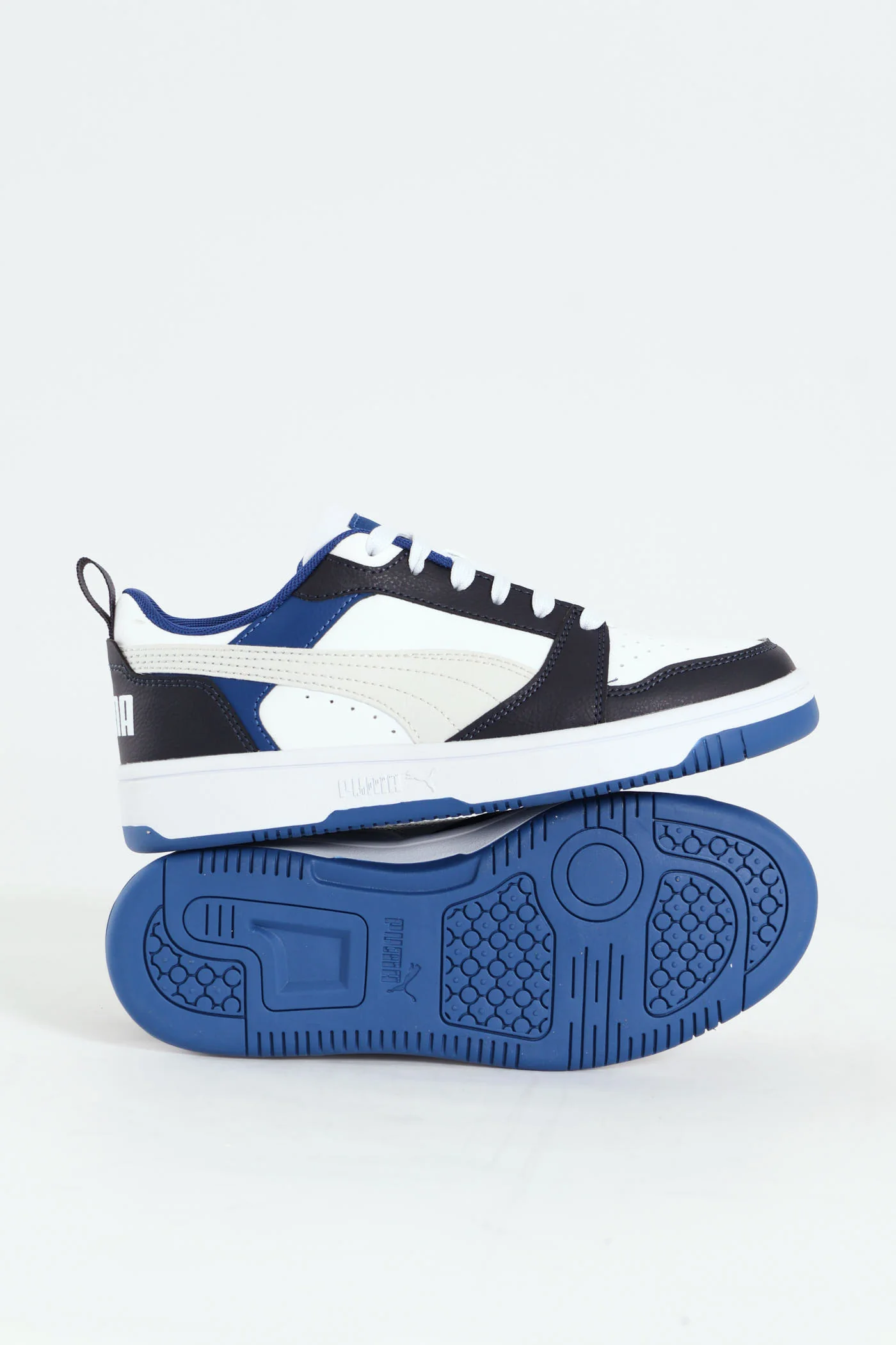 Boys Puma Rebound V6 Low Sneaker - White/Blue - Image 6
