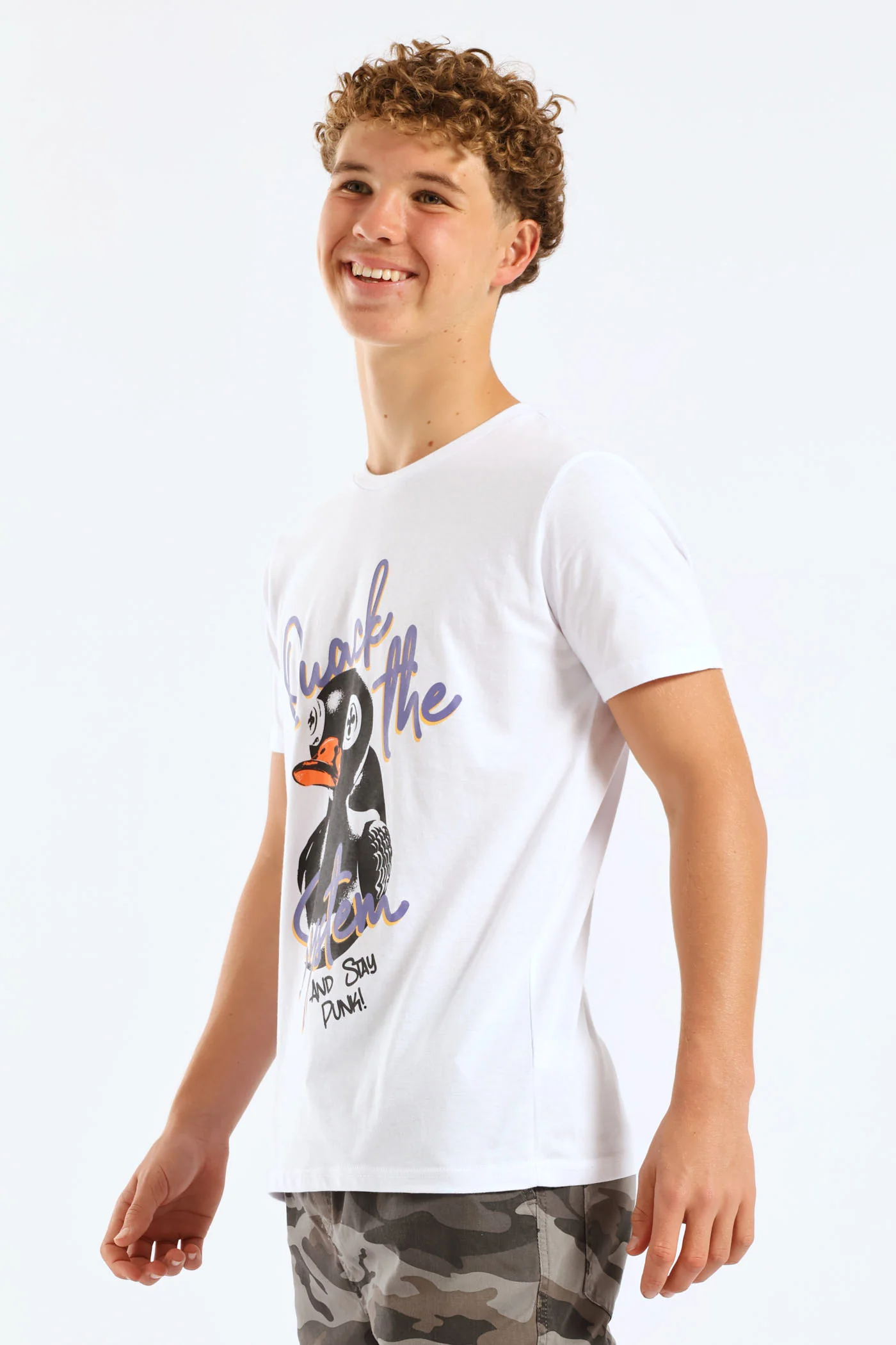 Boys Quack Print Tee - White - Image 3