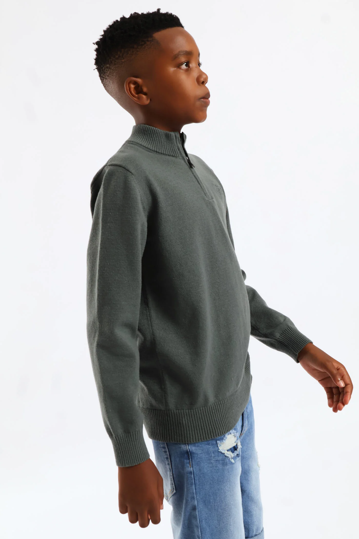 Boys Quarter Zip Knit Pullover - Green - Image 3