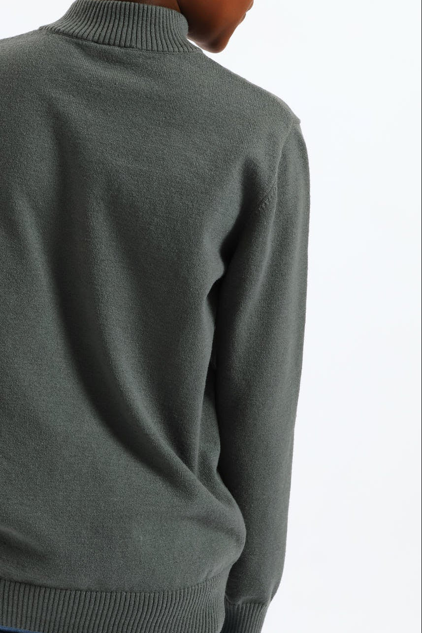 Boys Quarter Zip Knit Pullover - Green - Image 4