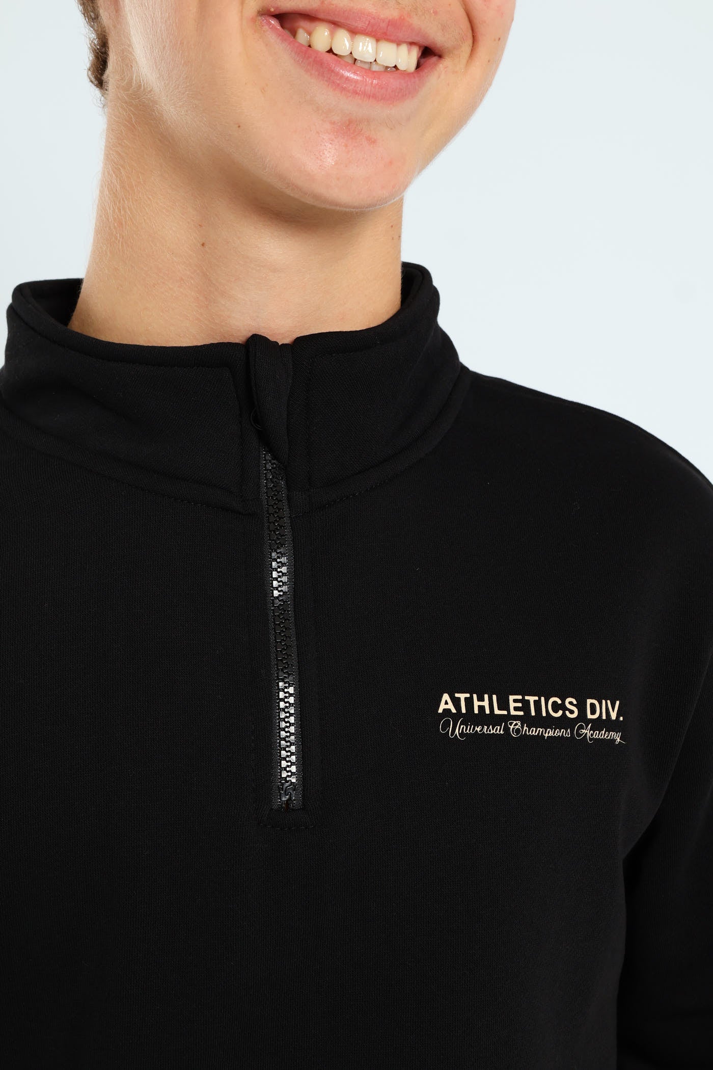 Boys Quarter Zip Silicone Athletics Back Print Fleece Top - Black - Image 2