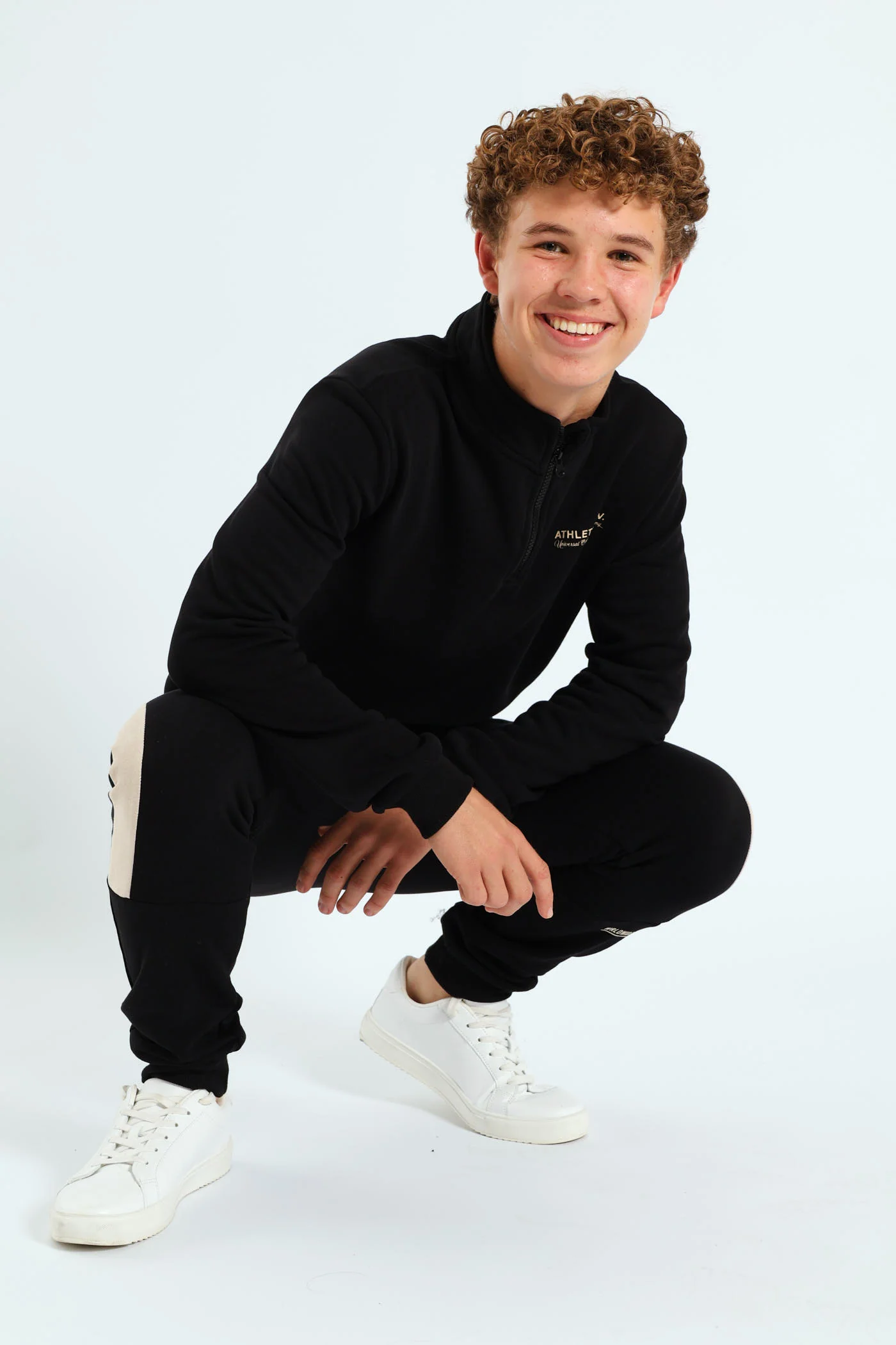 Boys Quarter Zip Silicone Athletics Back Print Fleece Top - Black - Image 3