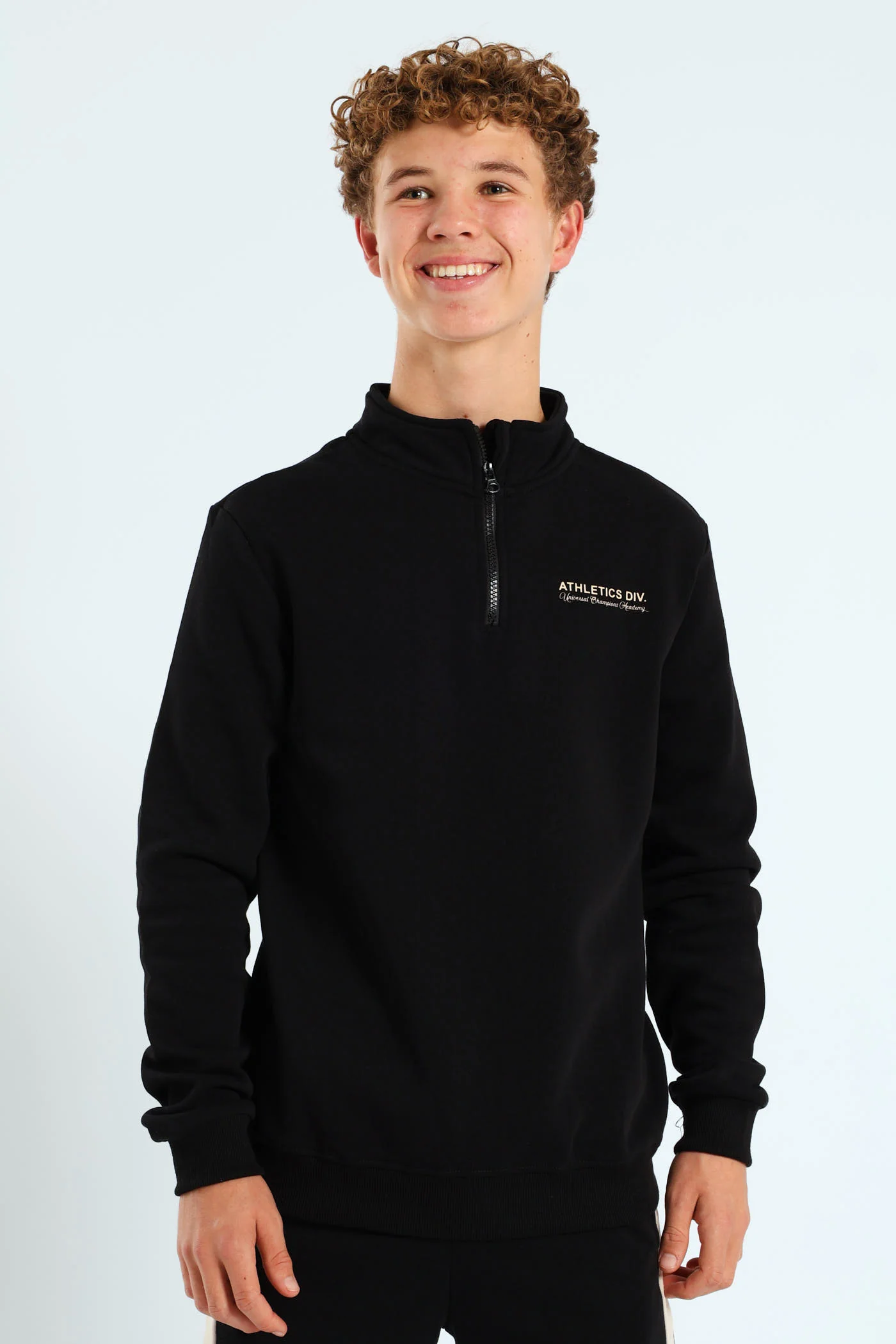 Boys Quarter Zip Silicone Athletics Back Print Fleece Top - Black - Image 4