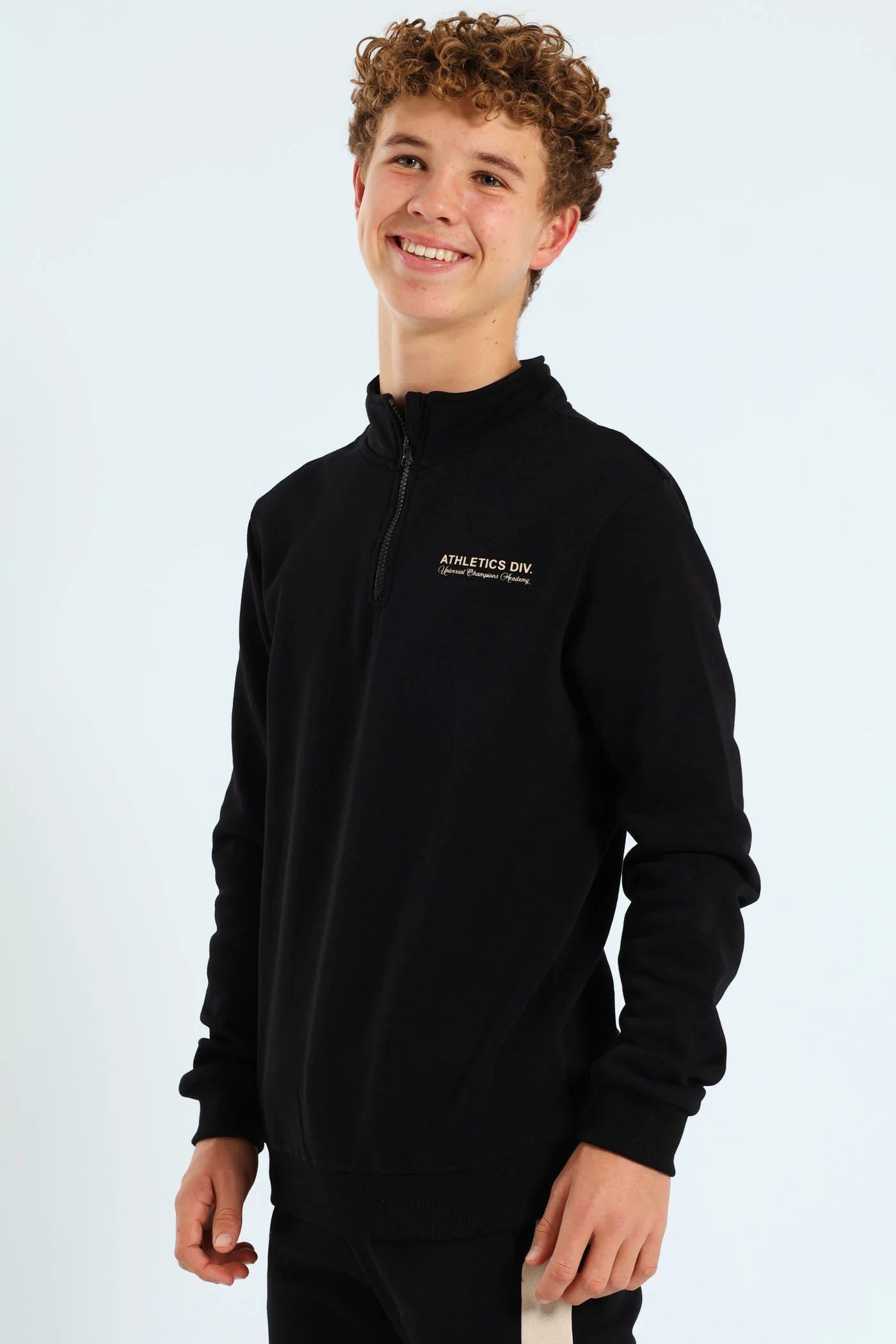 Boys Quarter Zip Silicone Athletics Back Print Fleece Top - Black - Image 5