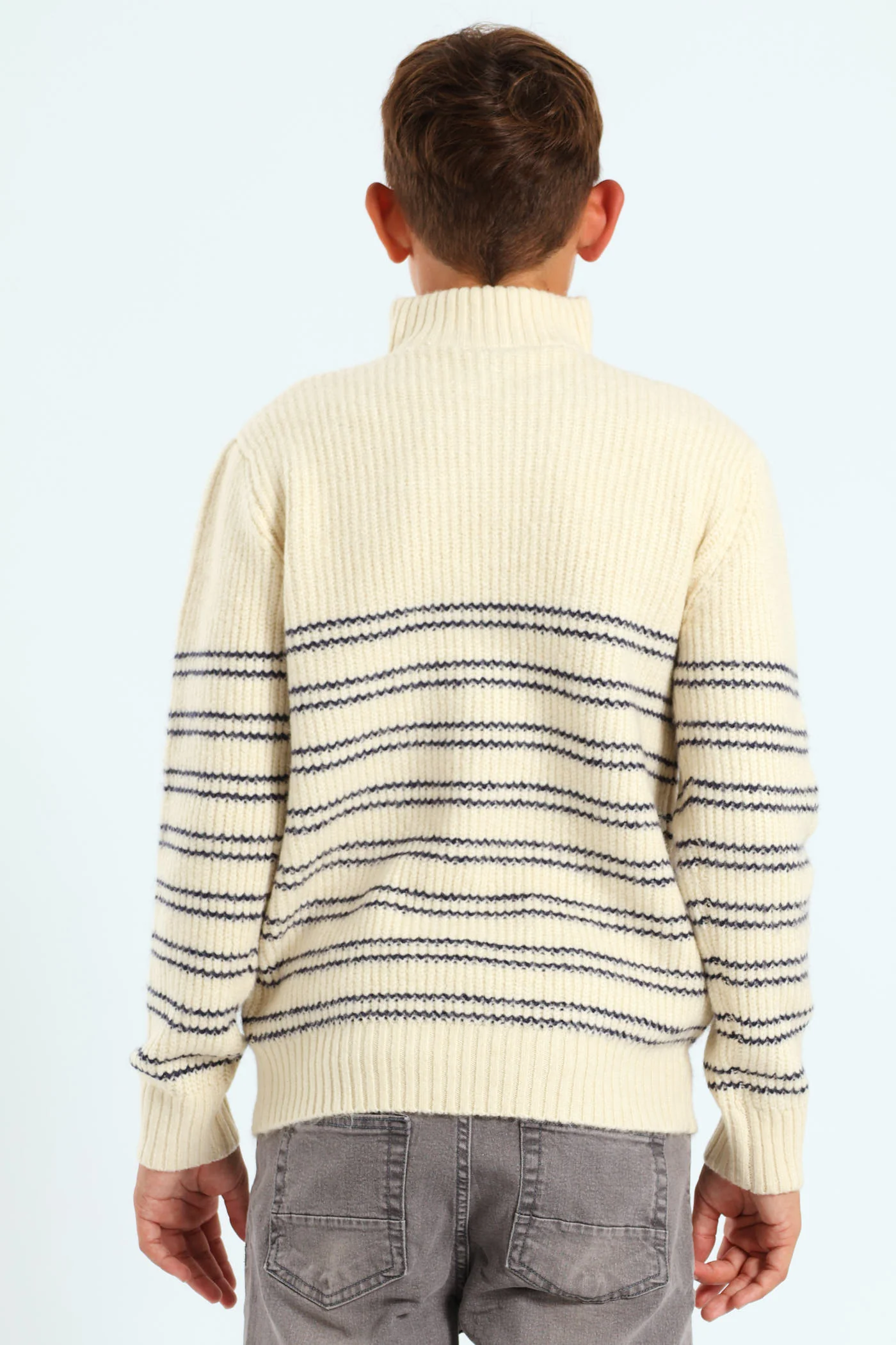 Boys Quarter Zip Stripe Knit Pullover - Cream - Image 3