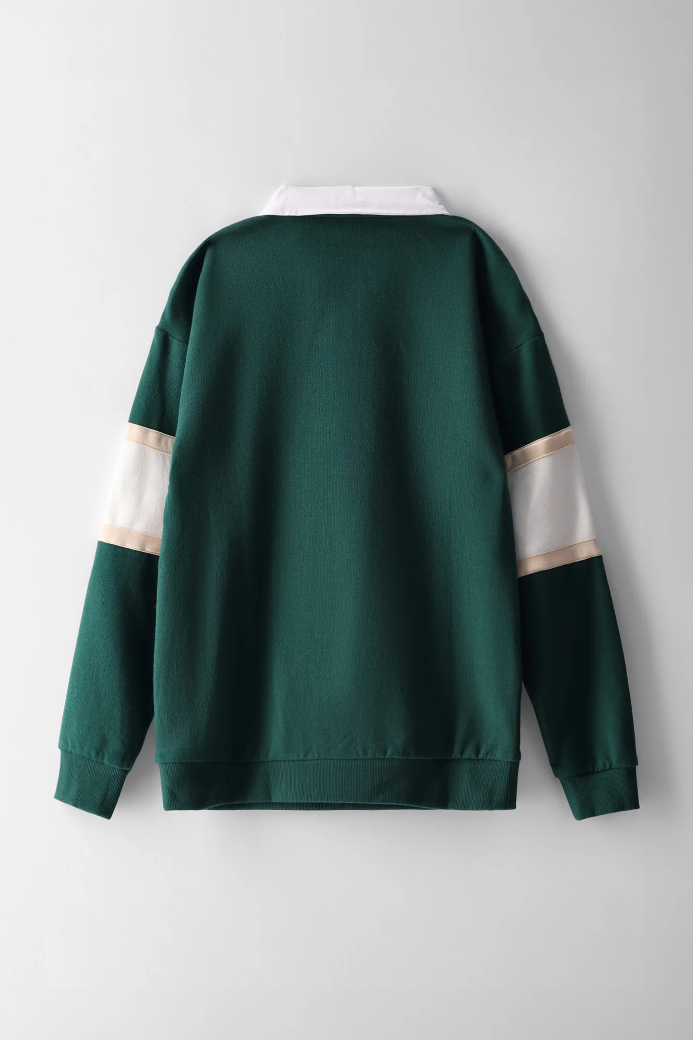 Boys Quarter Zip Stripe Rugby Fleece Top - Green - Image 2