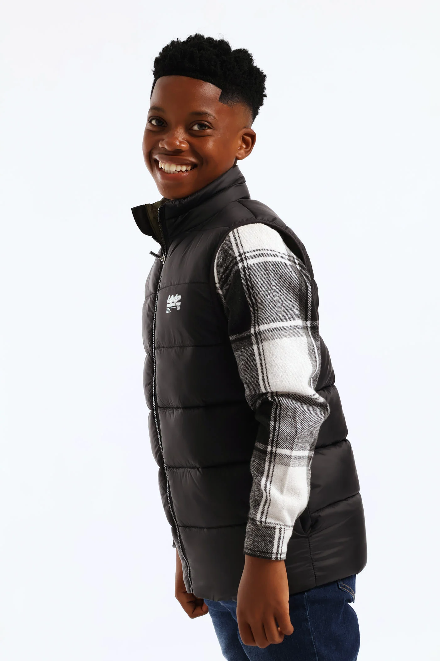 Boys Quilted Padded Gilet - Black - Image 4