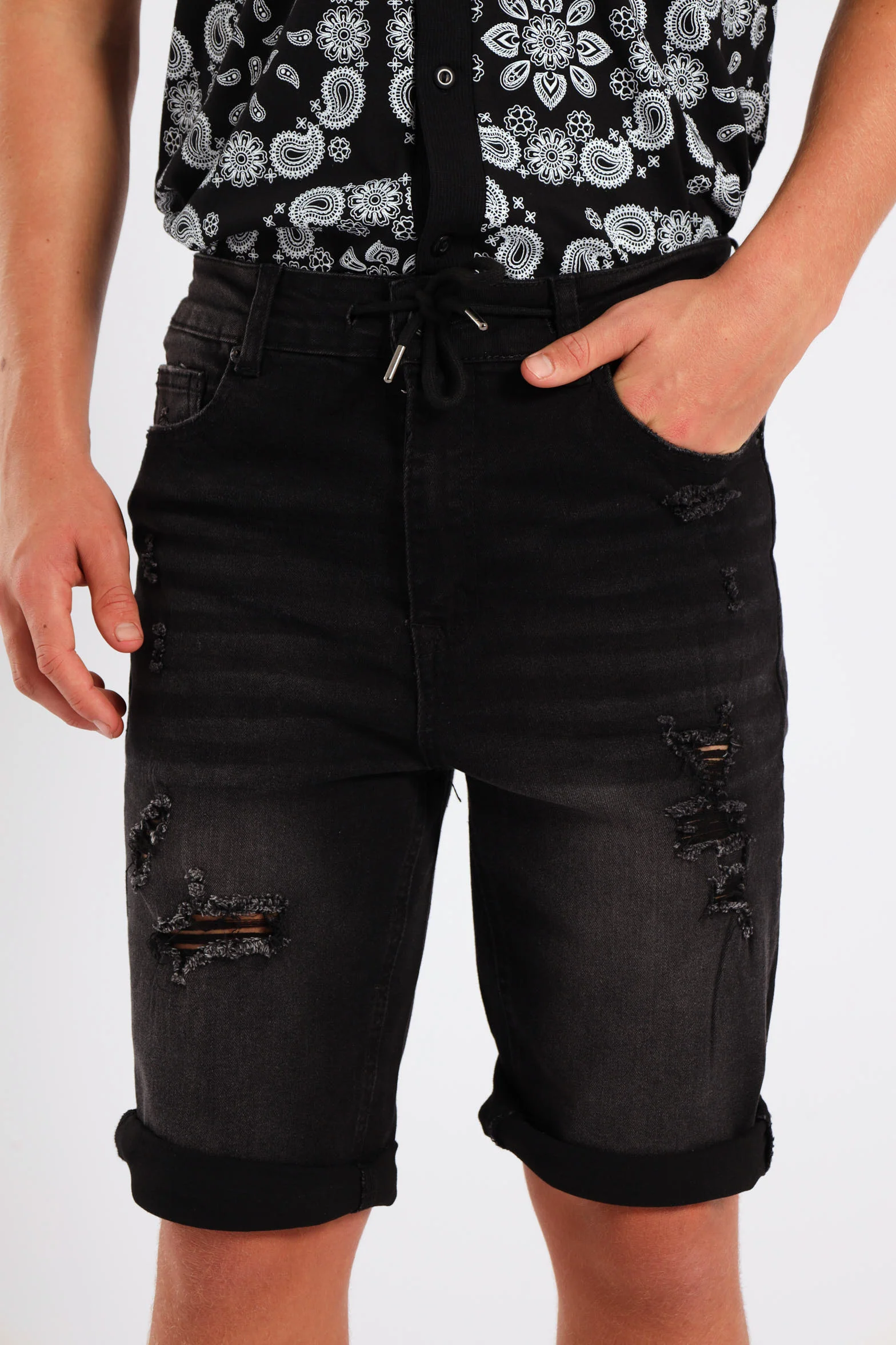 Boys Rip & Repair Denim Short - Black - Image 3
