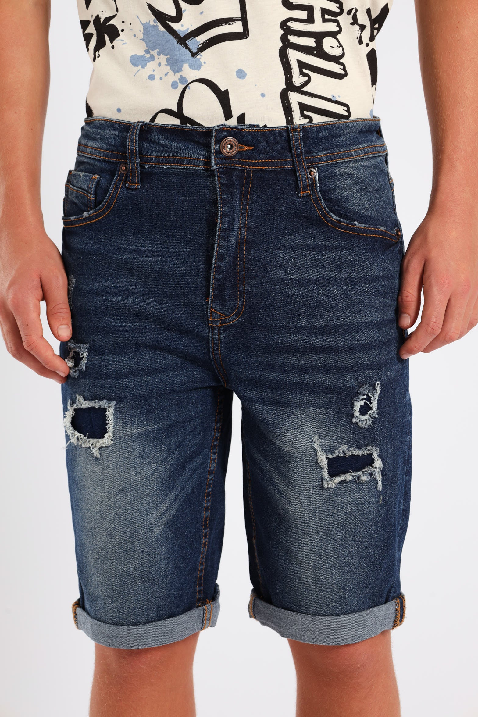 Boys Rip & Repair Denim Short - Blue - Image 2
