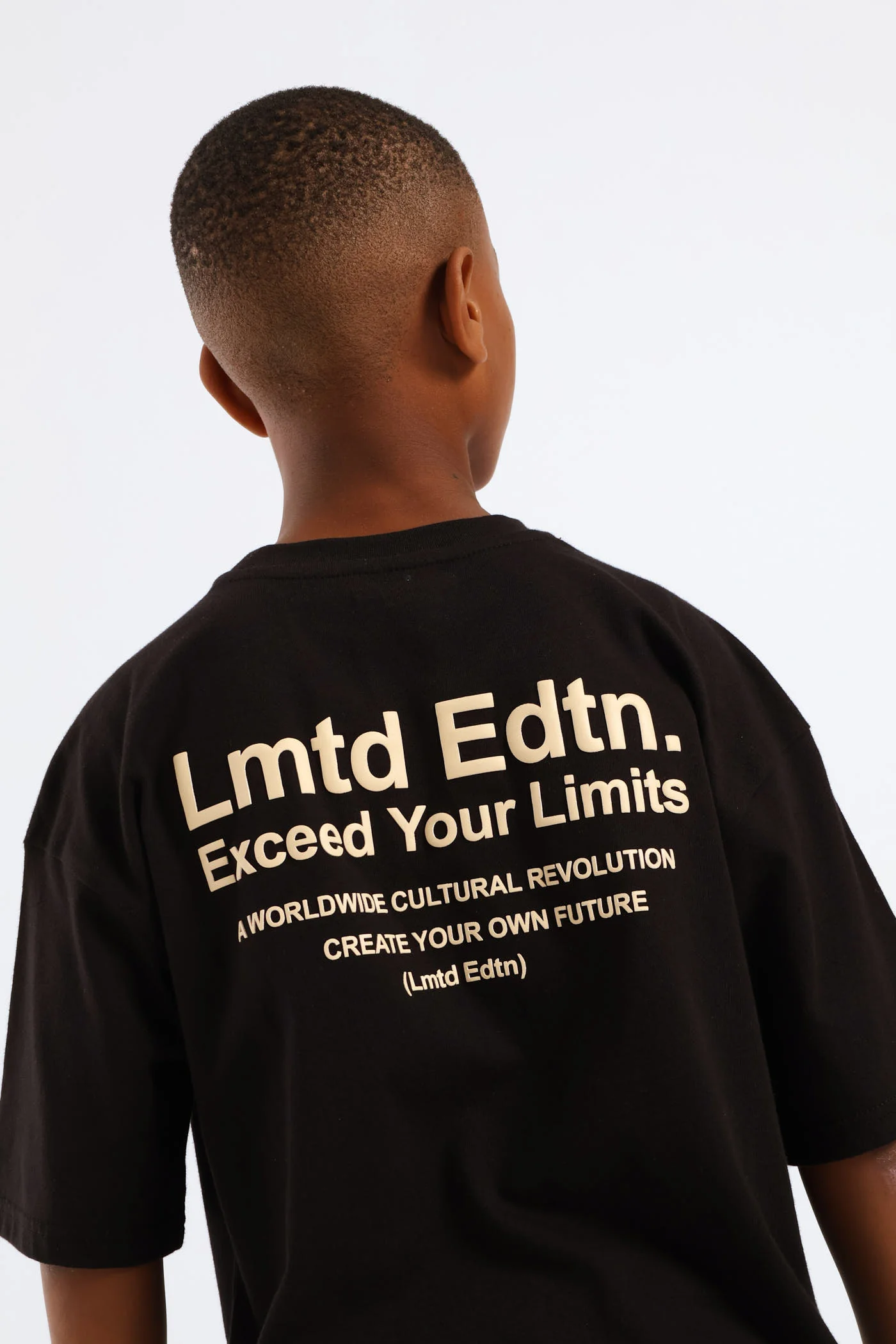 Boys Silcone Back Print Oversized Tee - Black - Image 2