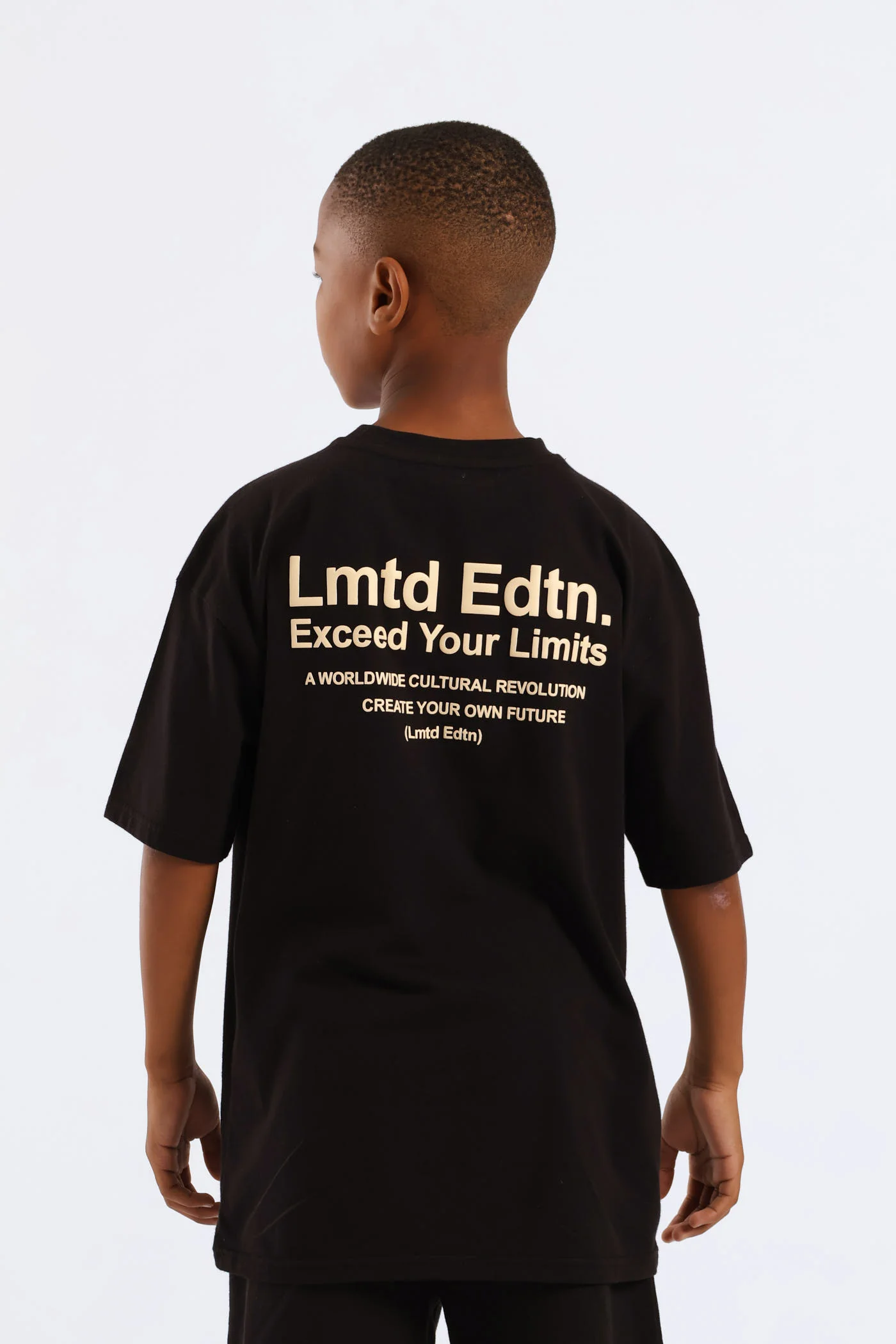 Boys Silcone Back Print Oversized Tee - Black - Image 5