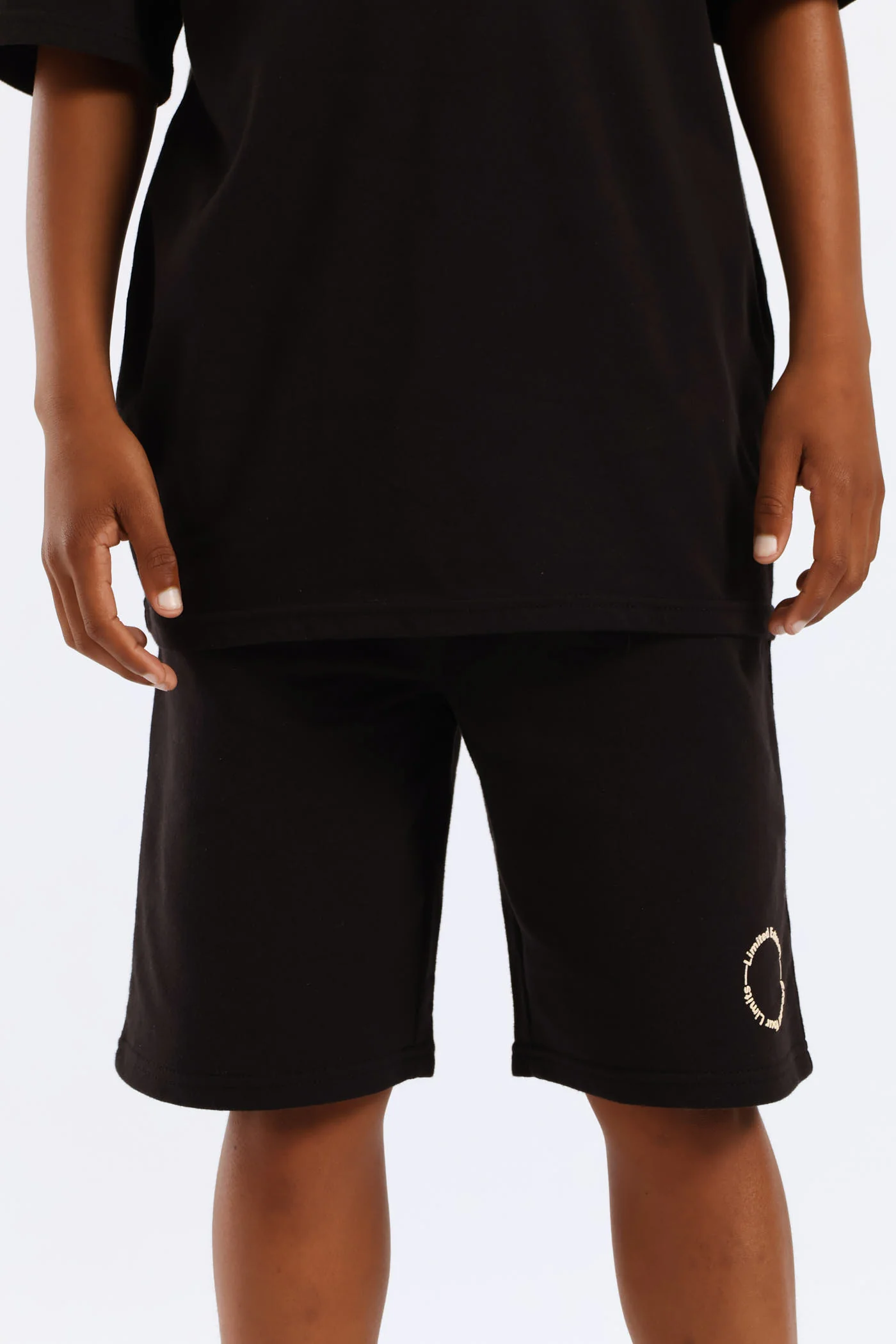 Boys Silcone Print Fleece Short - Black - Image 3