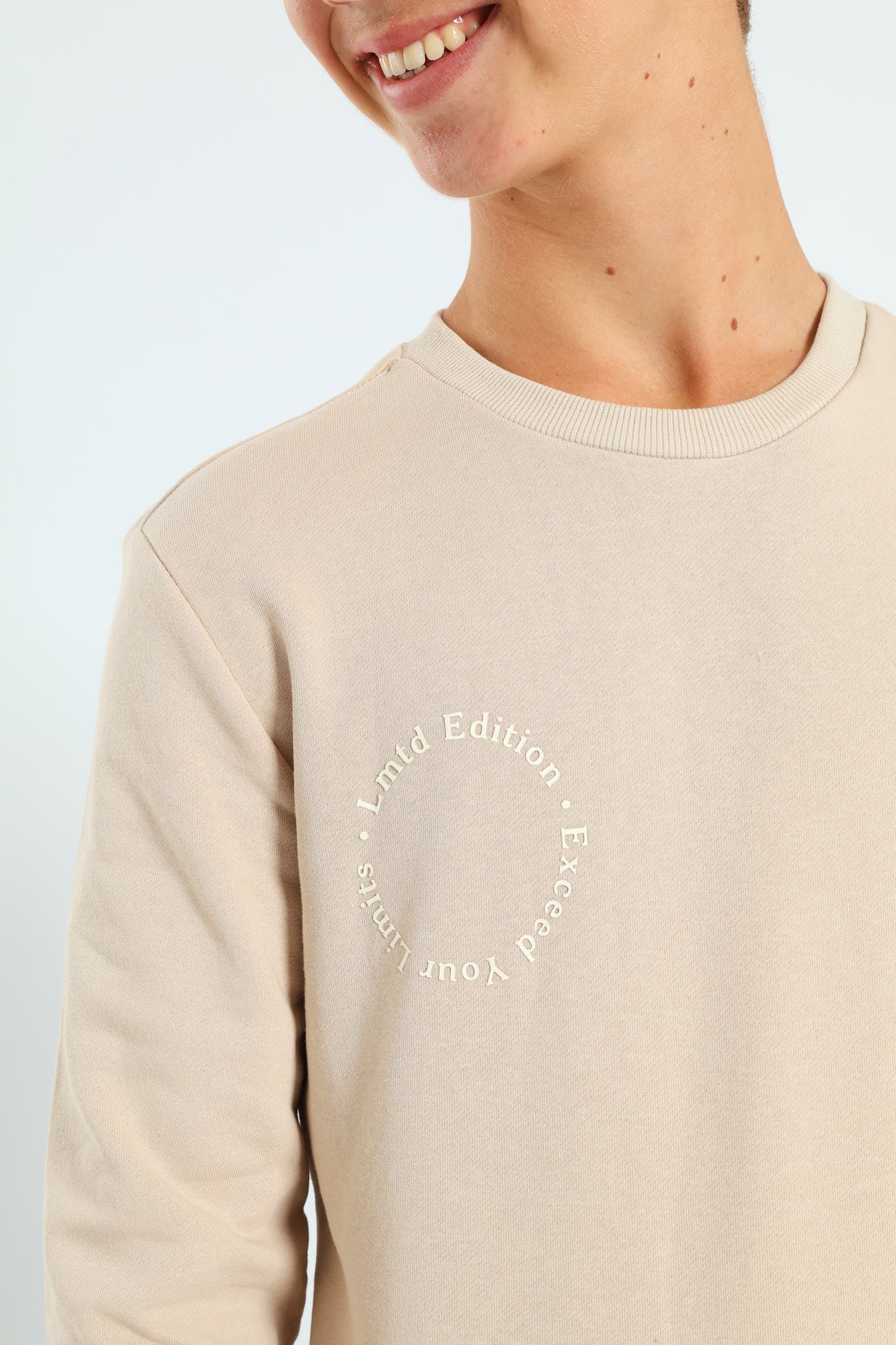 Boys Silicone Back Print Fleece Crew Top  - Stone - Image 2
