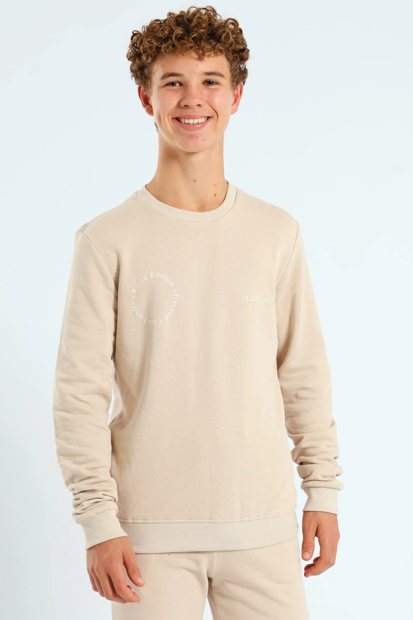 Boys Silicone Back Print Fleece Crew Top  - Stone - Image 3