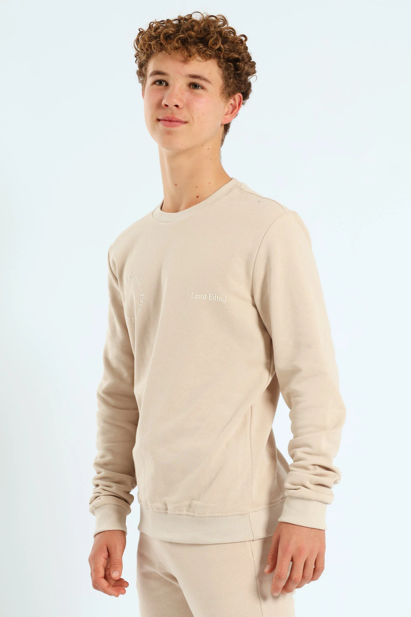 Boys Silicone Back Print Fleece Crew Top  - Stone - Image 4