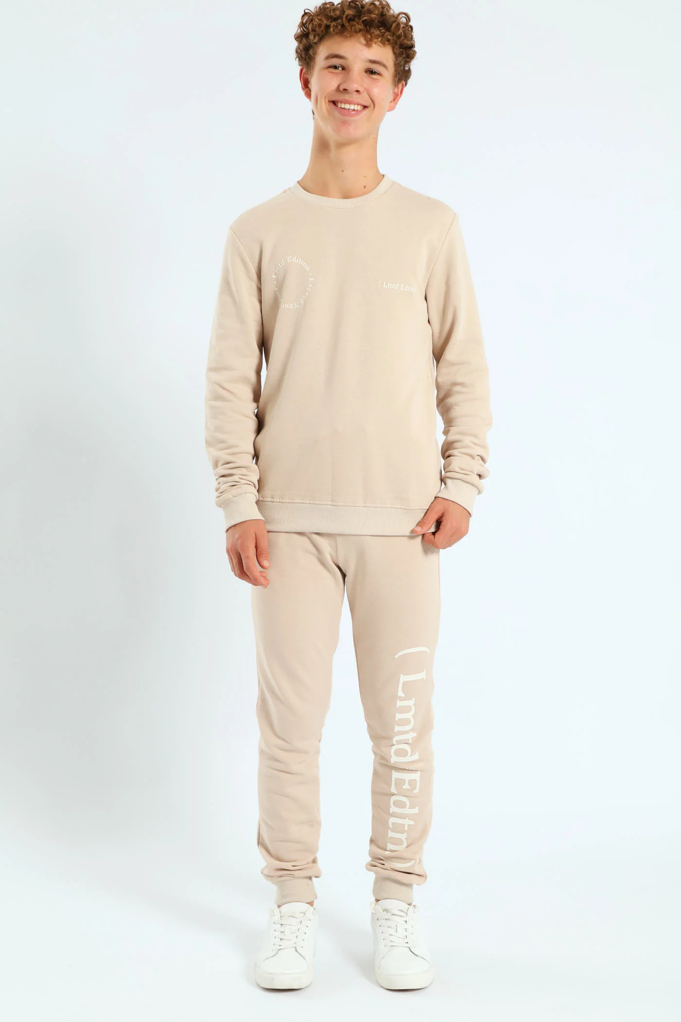 Boys Silicone Back Print Fleece Crew Top  - Stone - Image 5