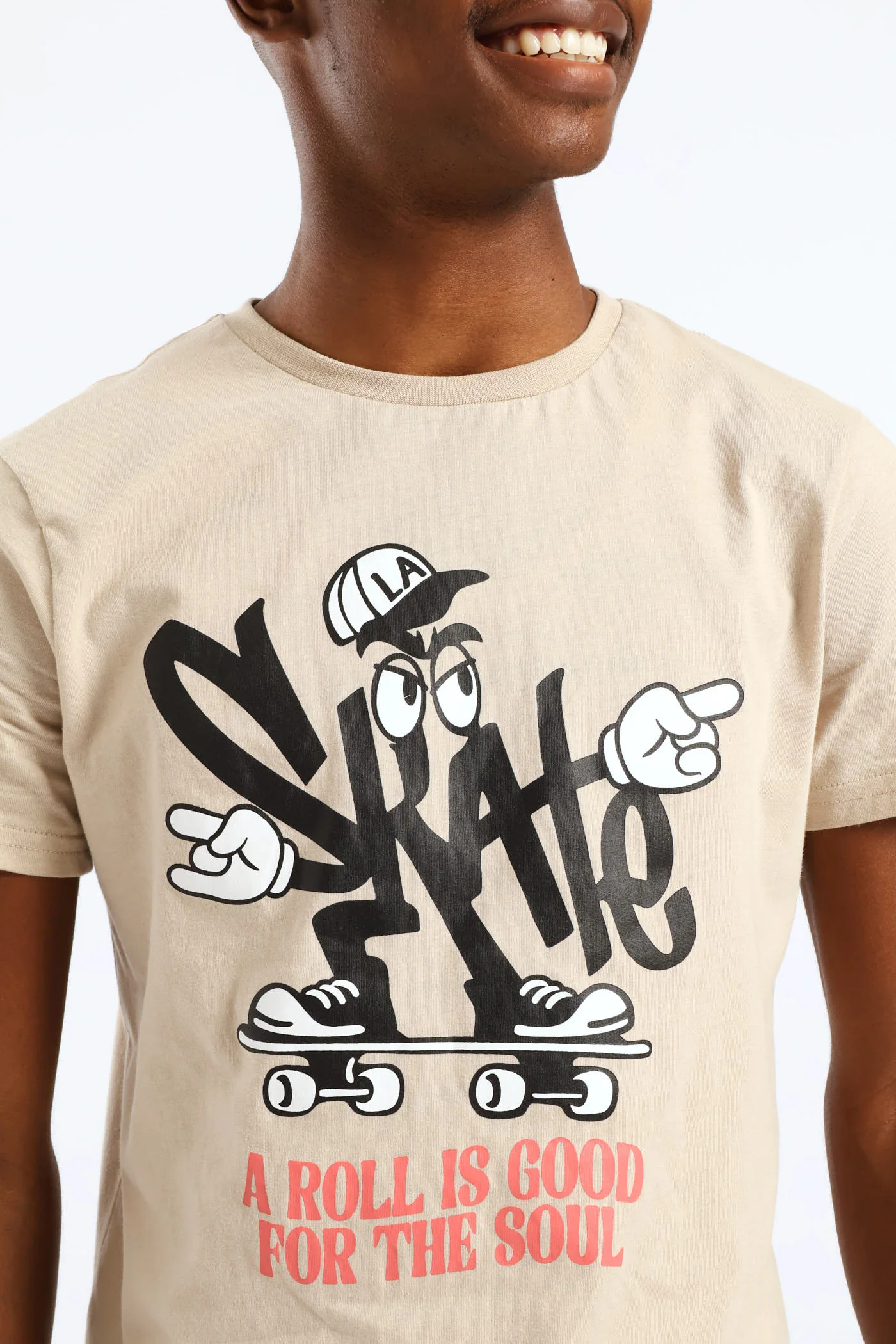 Boys Skate Roll Print Tee - Stone - Image 2