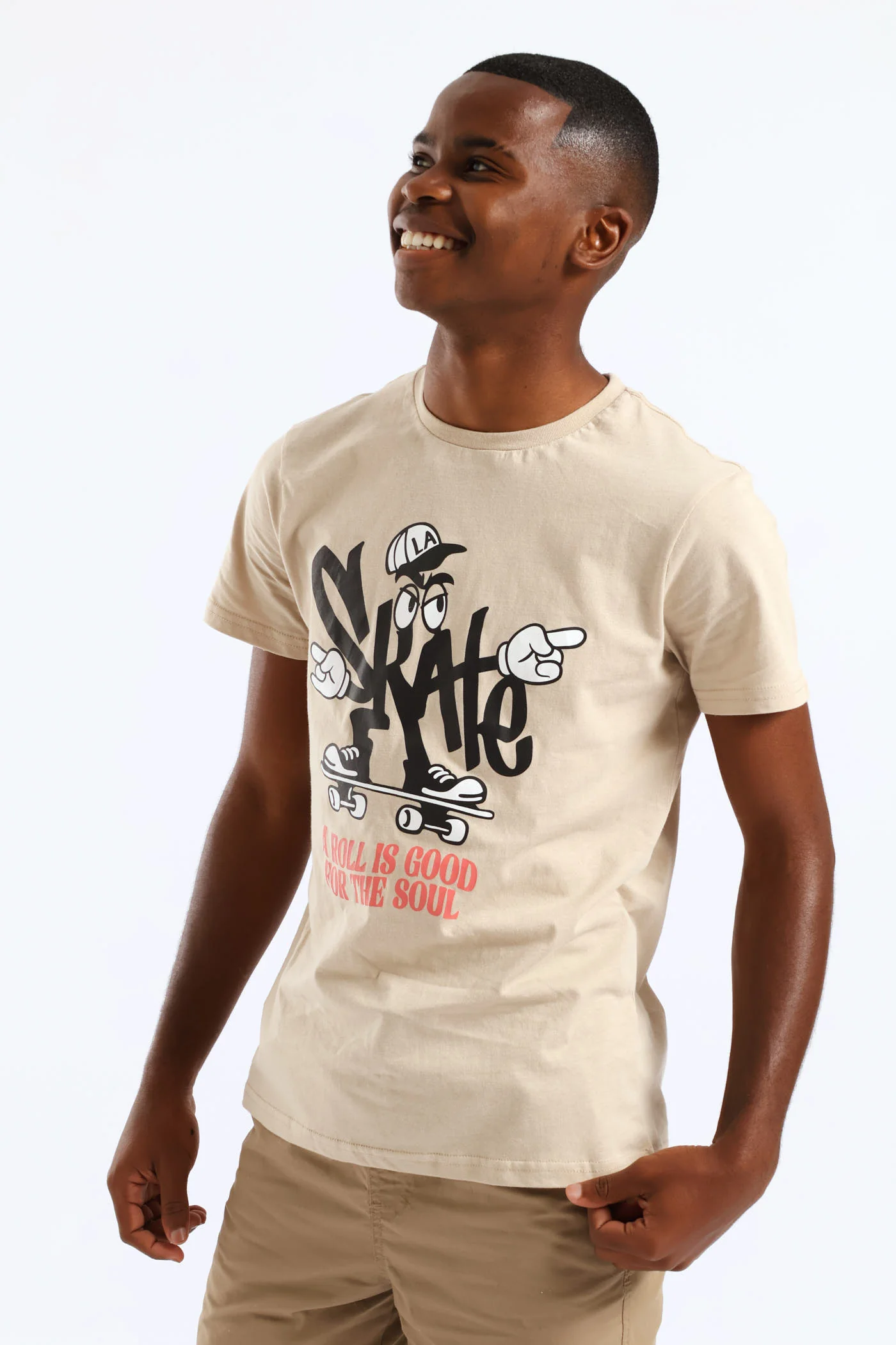 Boys Skate Roll Print Tee - Stone - Image 3