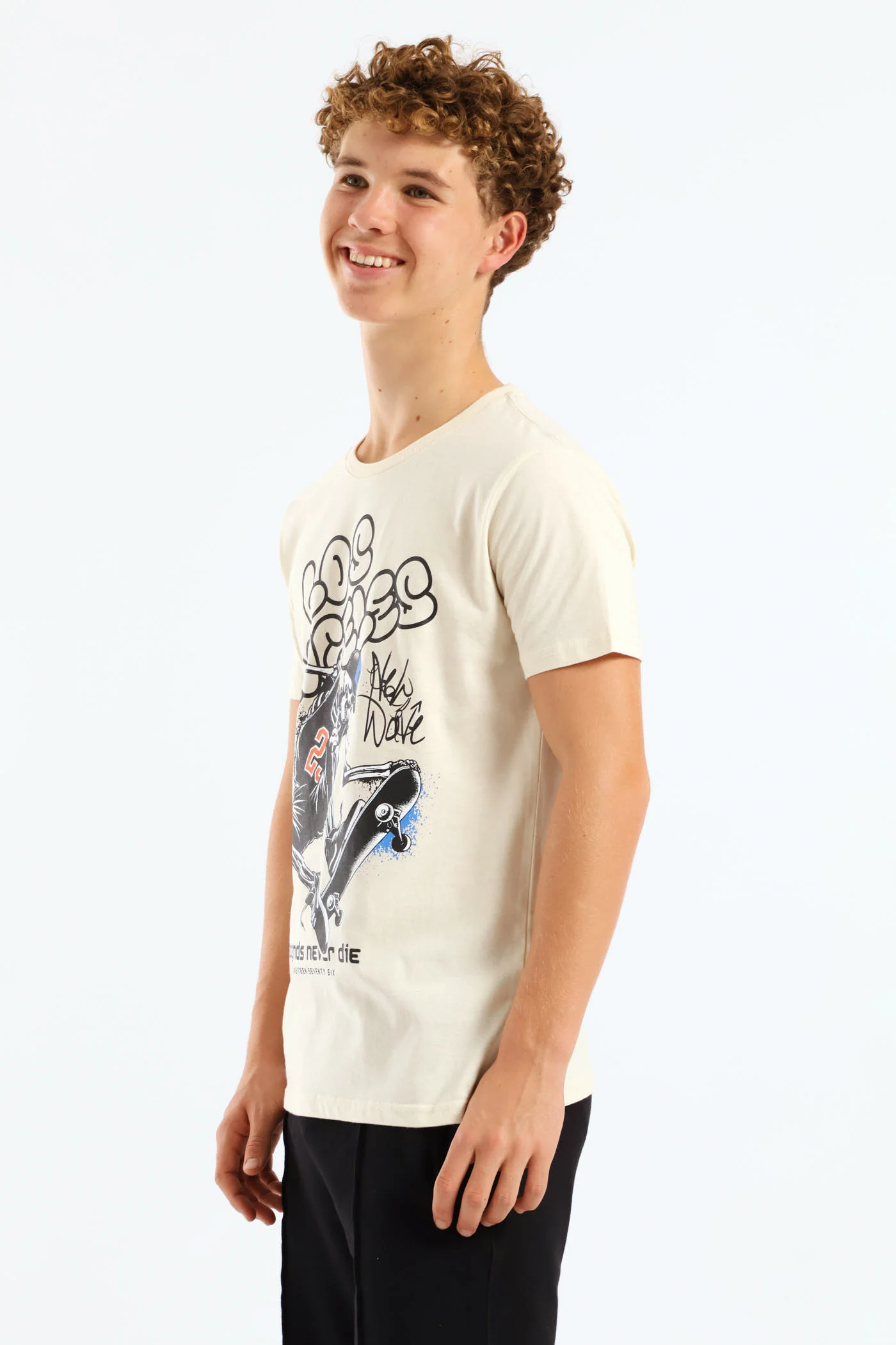 Boys Skeleton Basketball Print Tee - Stone - Image 3