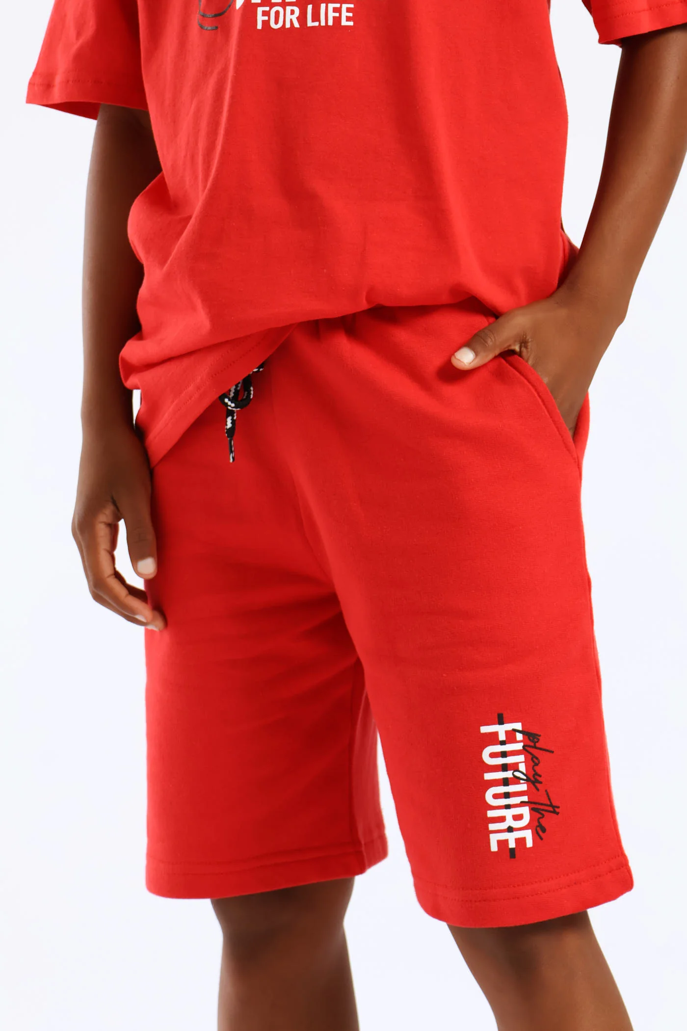 Boys Slogan Fleece Short - Red - Image 2