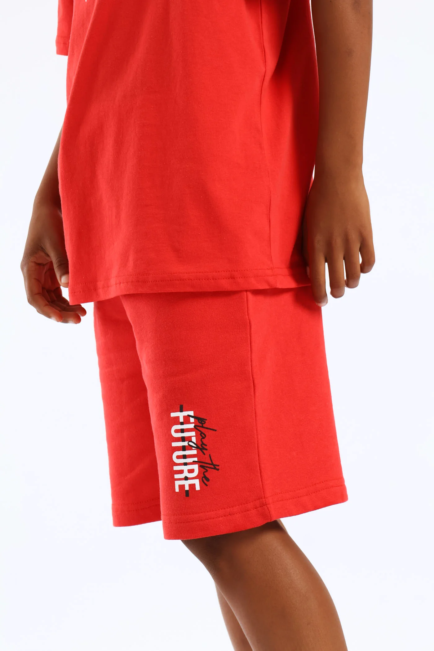 Boys Slogan Fleece Short - Red - Image 3