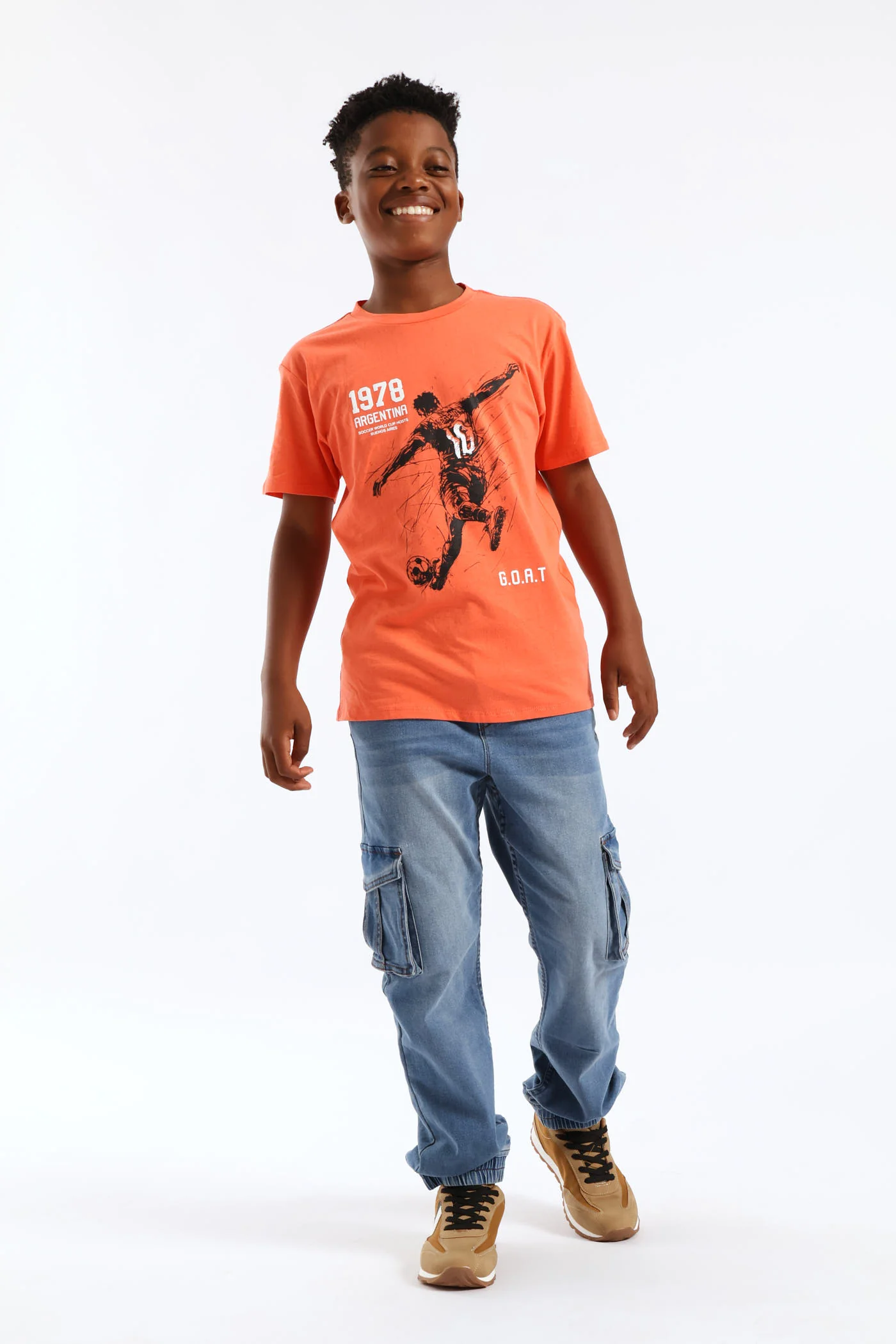Boys Soccer Print T-Shirt - Coral - Image 3