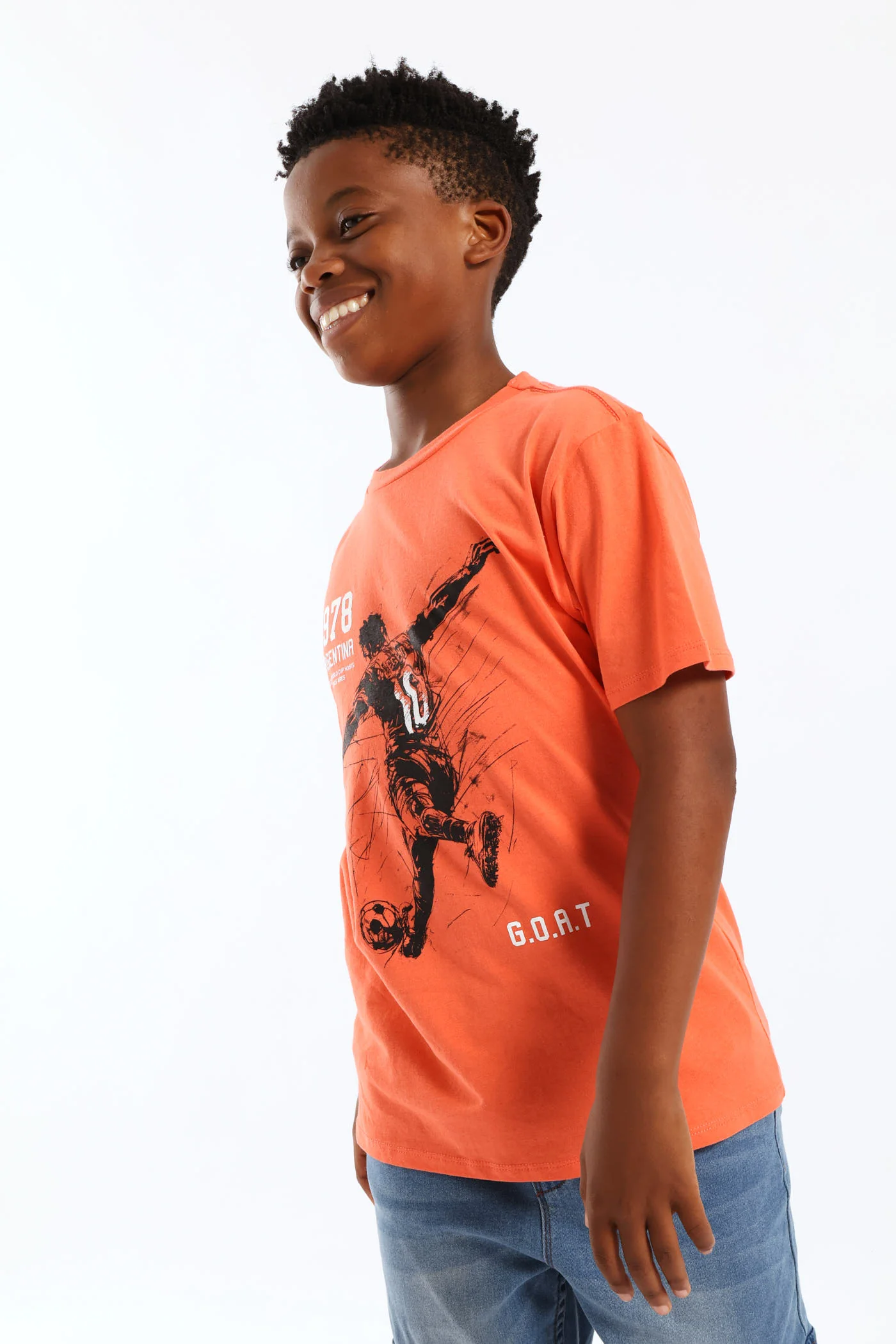 Boys Soccer Print T-Shirt - Coral - Image 4