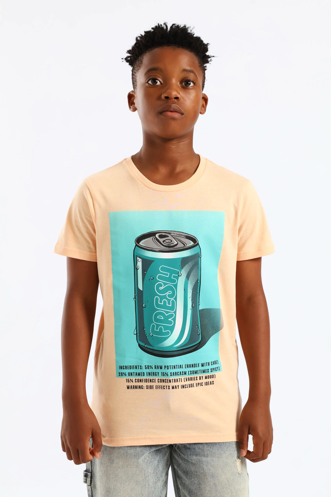 Boys Soda Print T-Shirt - Light Orange - Image 2