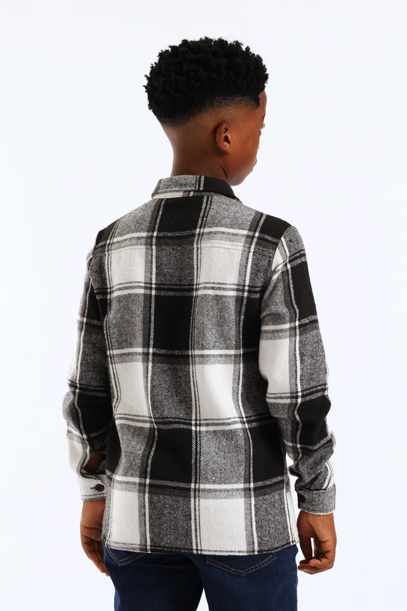 Boys Solid Pocket Flannel Shirt - Black/White - Image 3